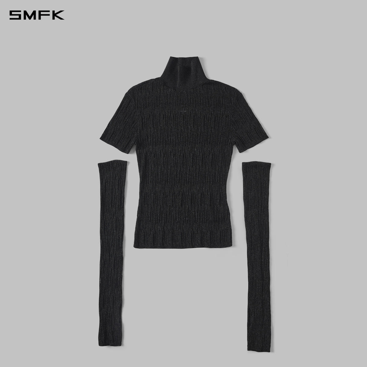 MYTH SIREN AURORA EVENING SLIM HIGH COLLAR KNIT TEE/METALLIC YARN AURORA BLACK
