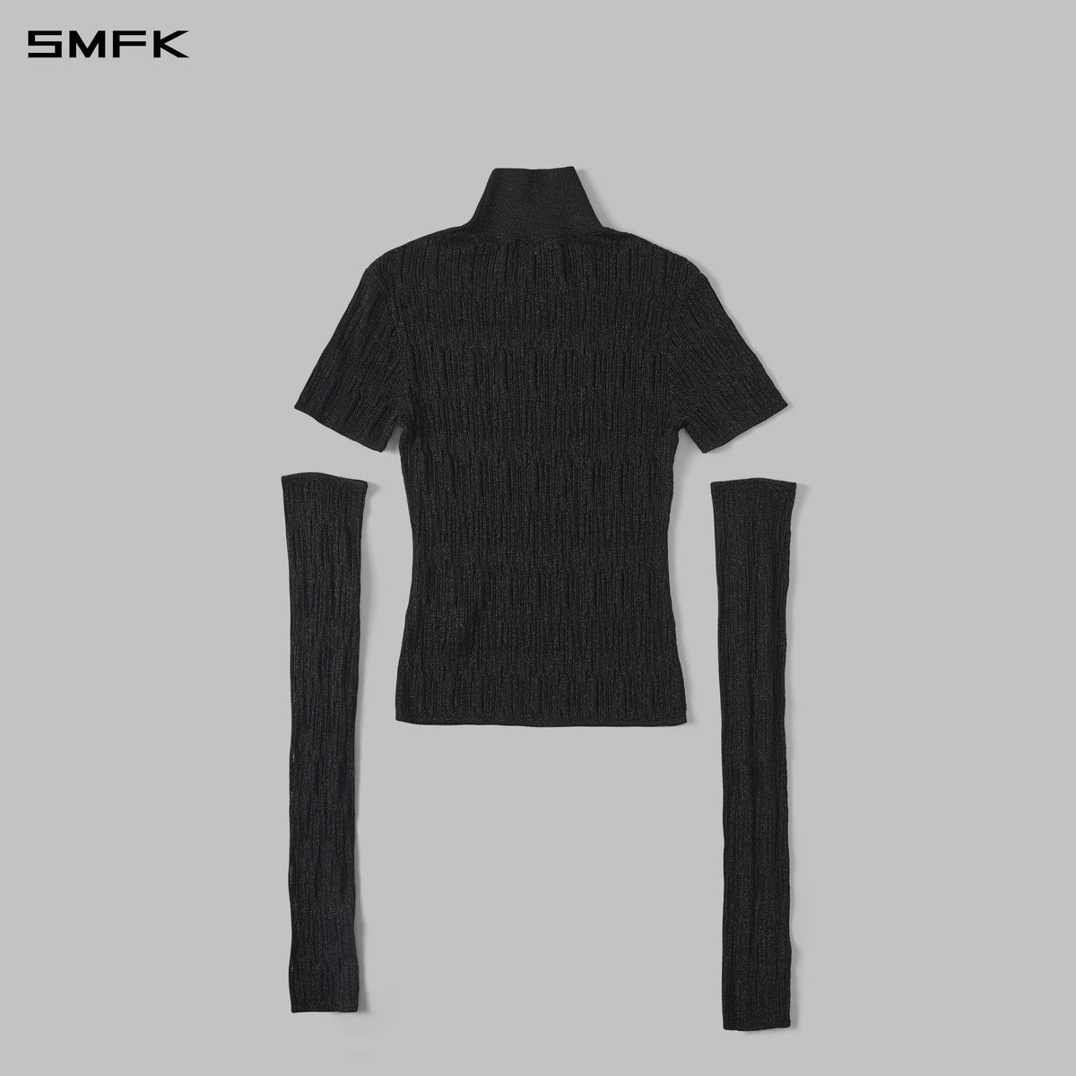 MYTH SIREN AURORA EVENING SLIM HIGH COLLAR KNIT TEE/METALLIC YARN AURORA BLACK