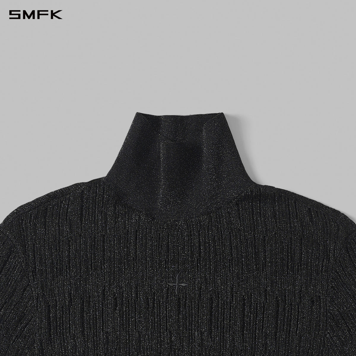 MYTH SIREN AURORA EVENING SLIM HIGH COLLAR KNIT TEE/METALLIC YARN AURORA BLACK