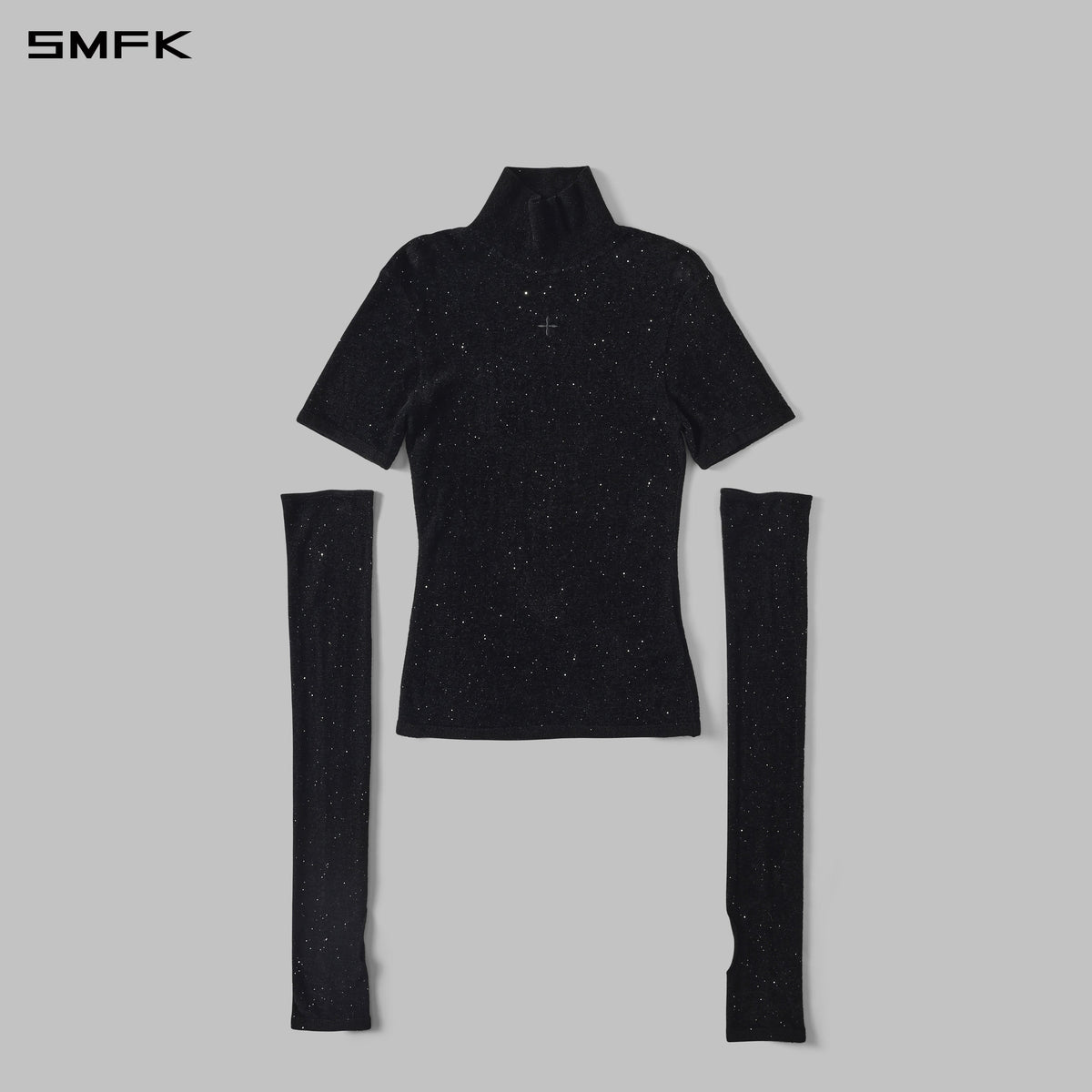 MYTH SIREN GALAXY EVENING SLIM HIGH COLLAR KNIT TEE/STARRY VELVET GALAXY BLACK