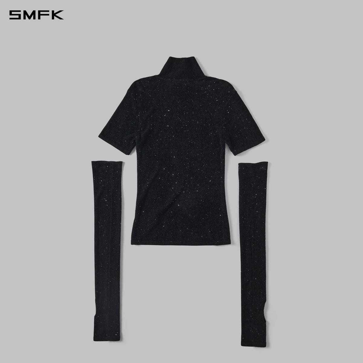 MYTH SIREN GALAXY EVENING SLIM HIGH COLLAR KNIT TEE/STARRY VELVET GALAXY BLACK
