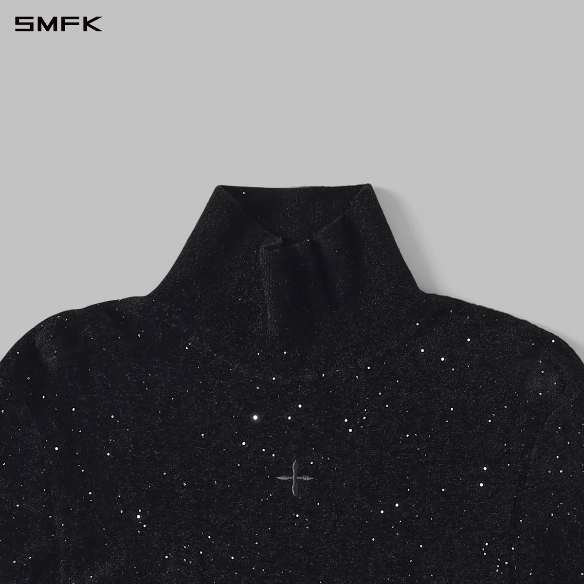 MYTH SIREN GALAXY EVENING SLIM HIGH COLLAR KNIT TEE/STARRY VELVET GALAXY BLACK