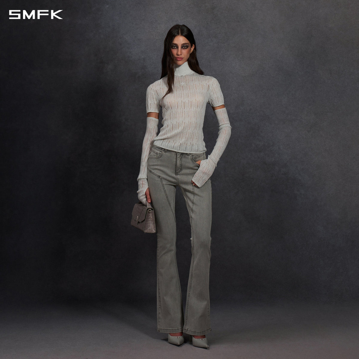 MYTH SIREN AURORA EVENING SLIM HIGH COLLAR KNIT TEE/METALLIC YARN AURORA SLIVER