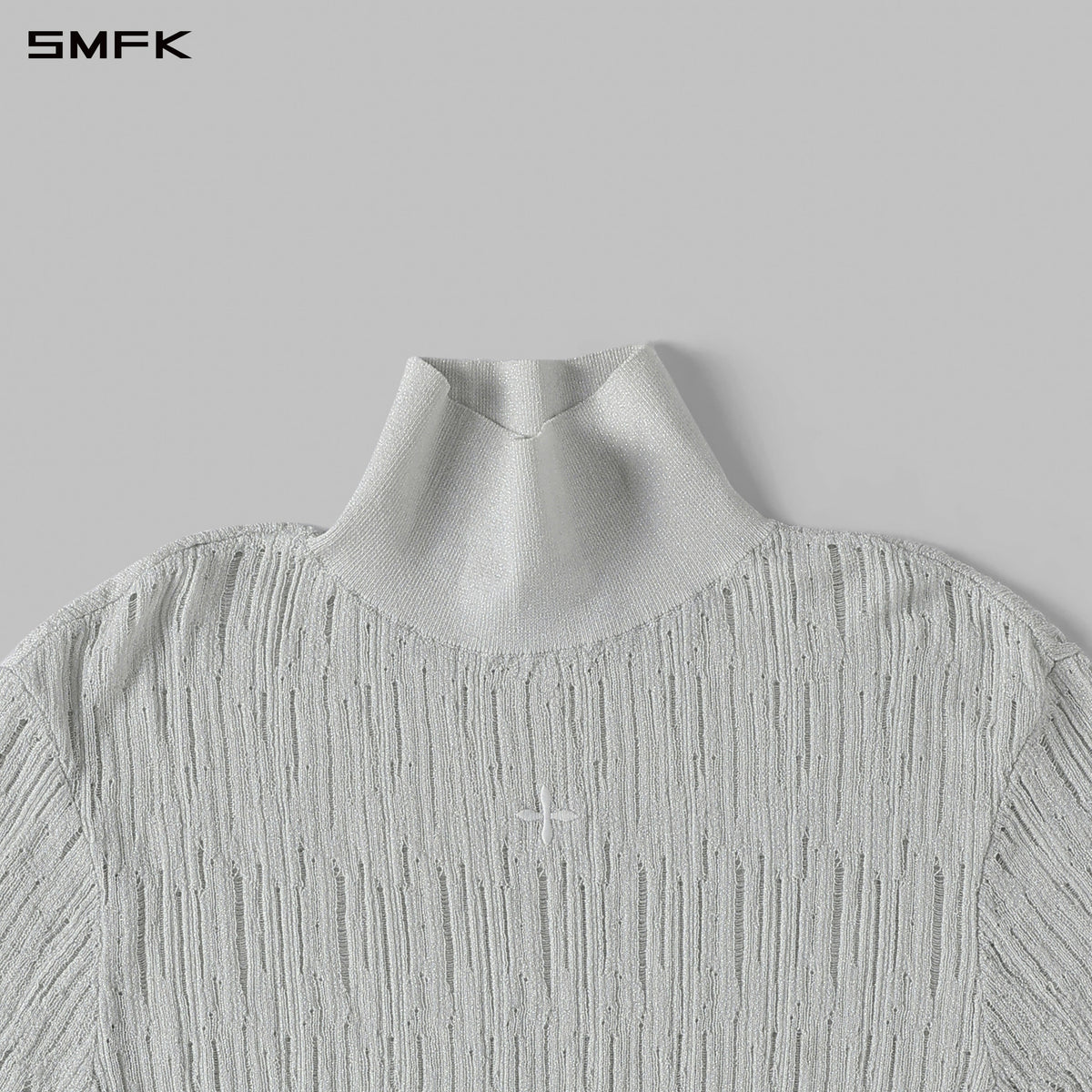 MYTH SIREN AURORA EVENING SLIM HIGH COLLAR KNIT TEE/METALLIC YARN AURORA SLIVER