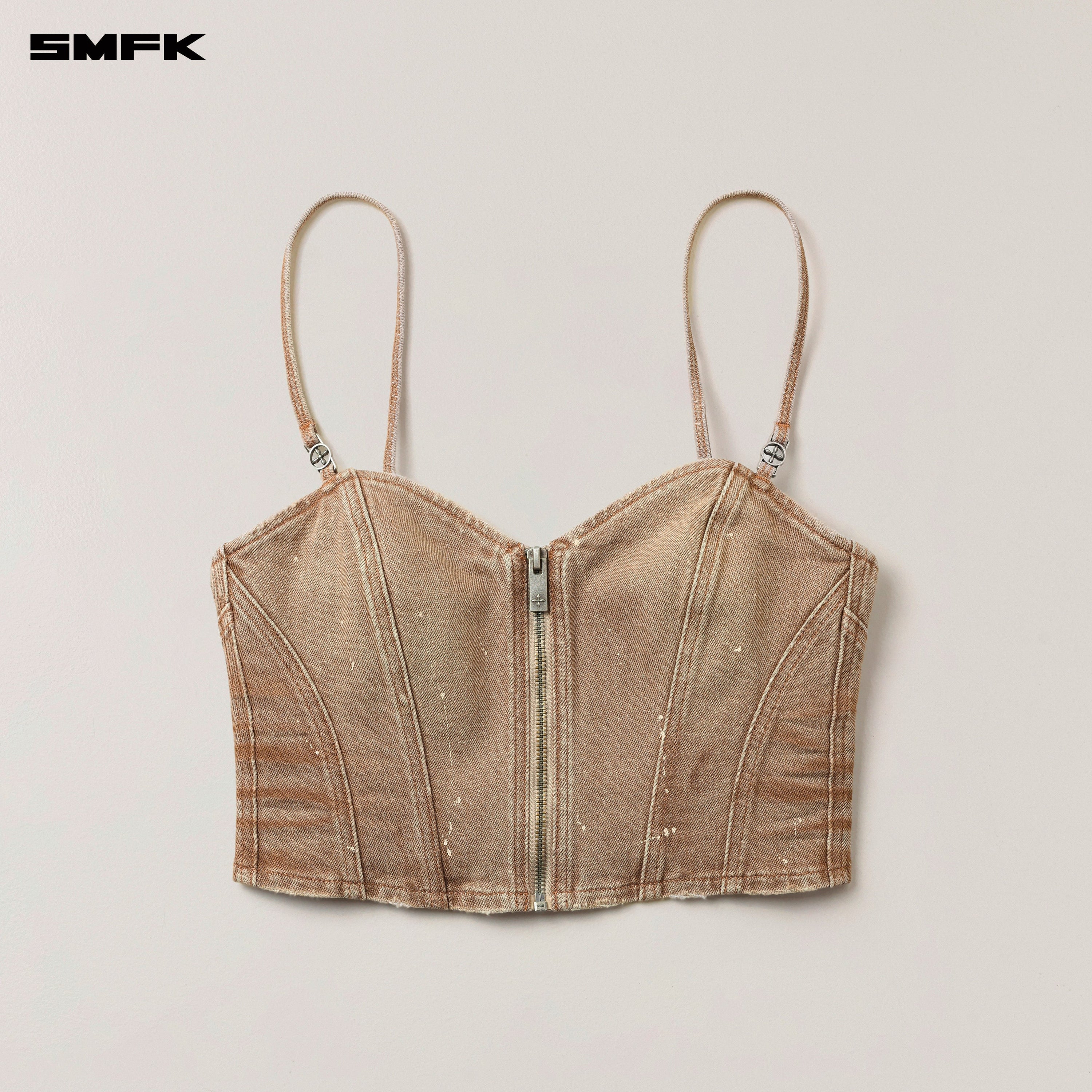 RAGE WILD ORIGIN HANDCRAFT DENIM ZIPPER CAMISOLE WILD COWBOY BROWN