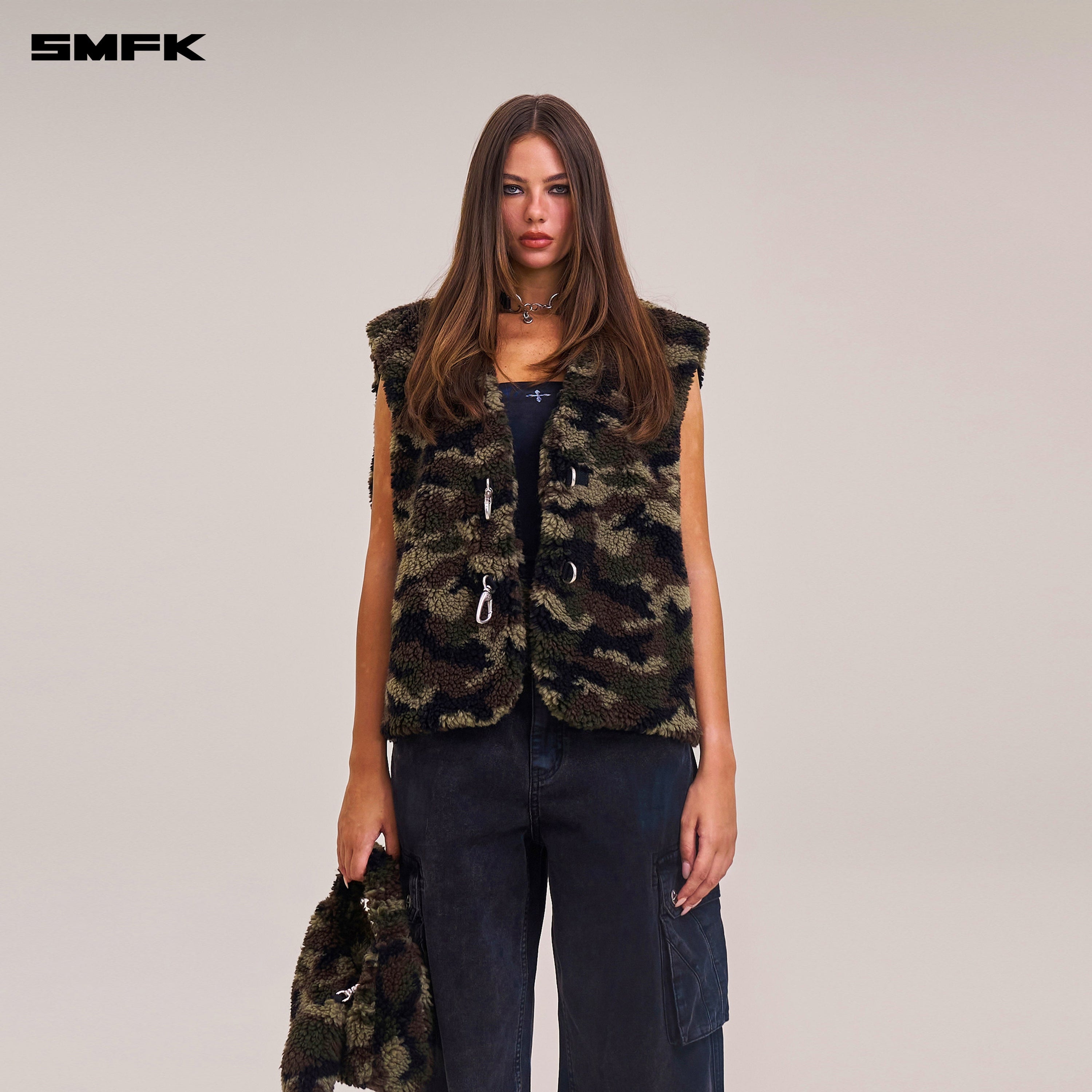 COMPASS MODE ROVE WOOL JACQUARD CAMO LOOSE TANK ARMY GREEN CAMOUFLAGE