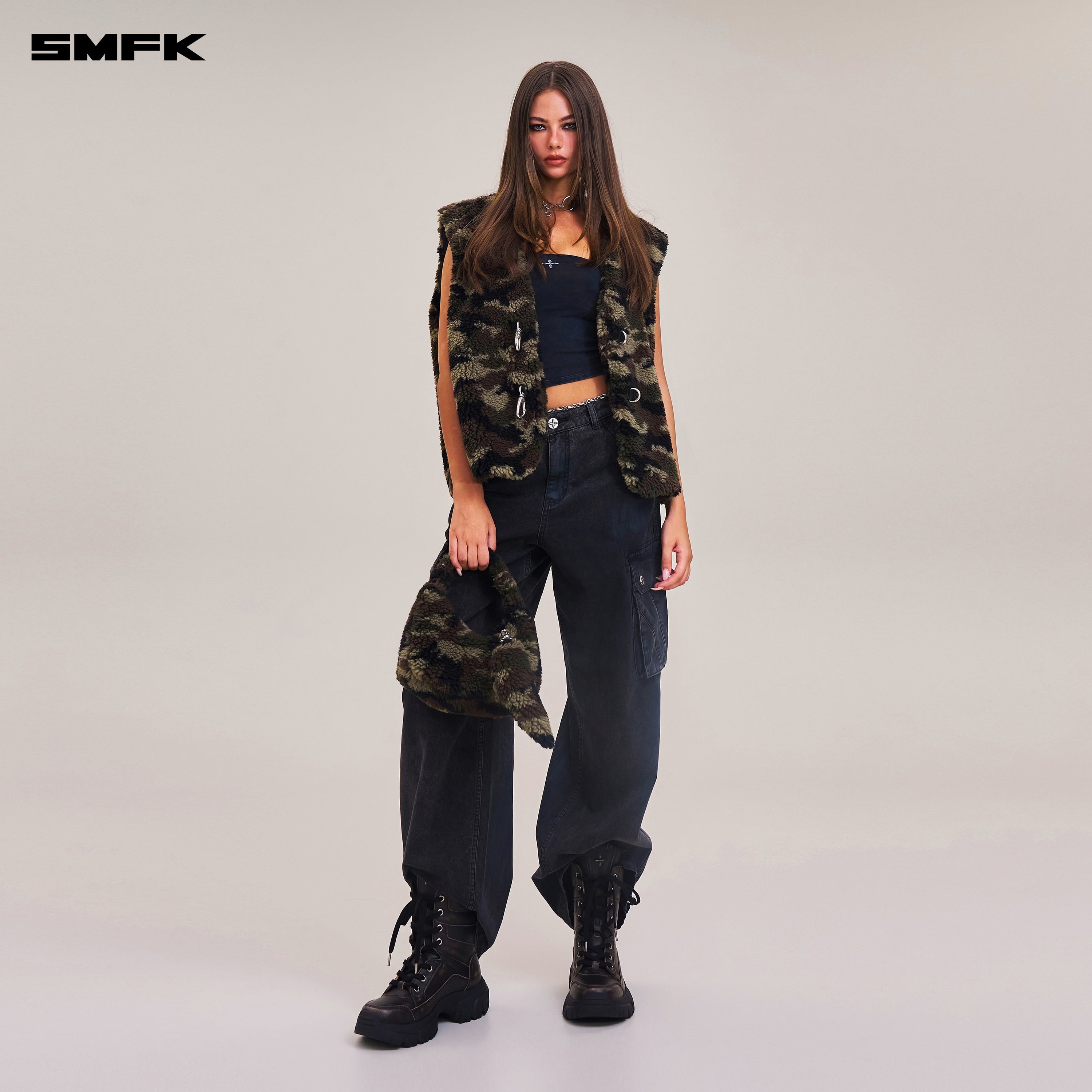 COMPASS MODE ROVE WOOL JACQUARD CAMO LOOSE TANK ARMY GREEN CAMOUFLAGE