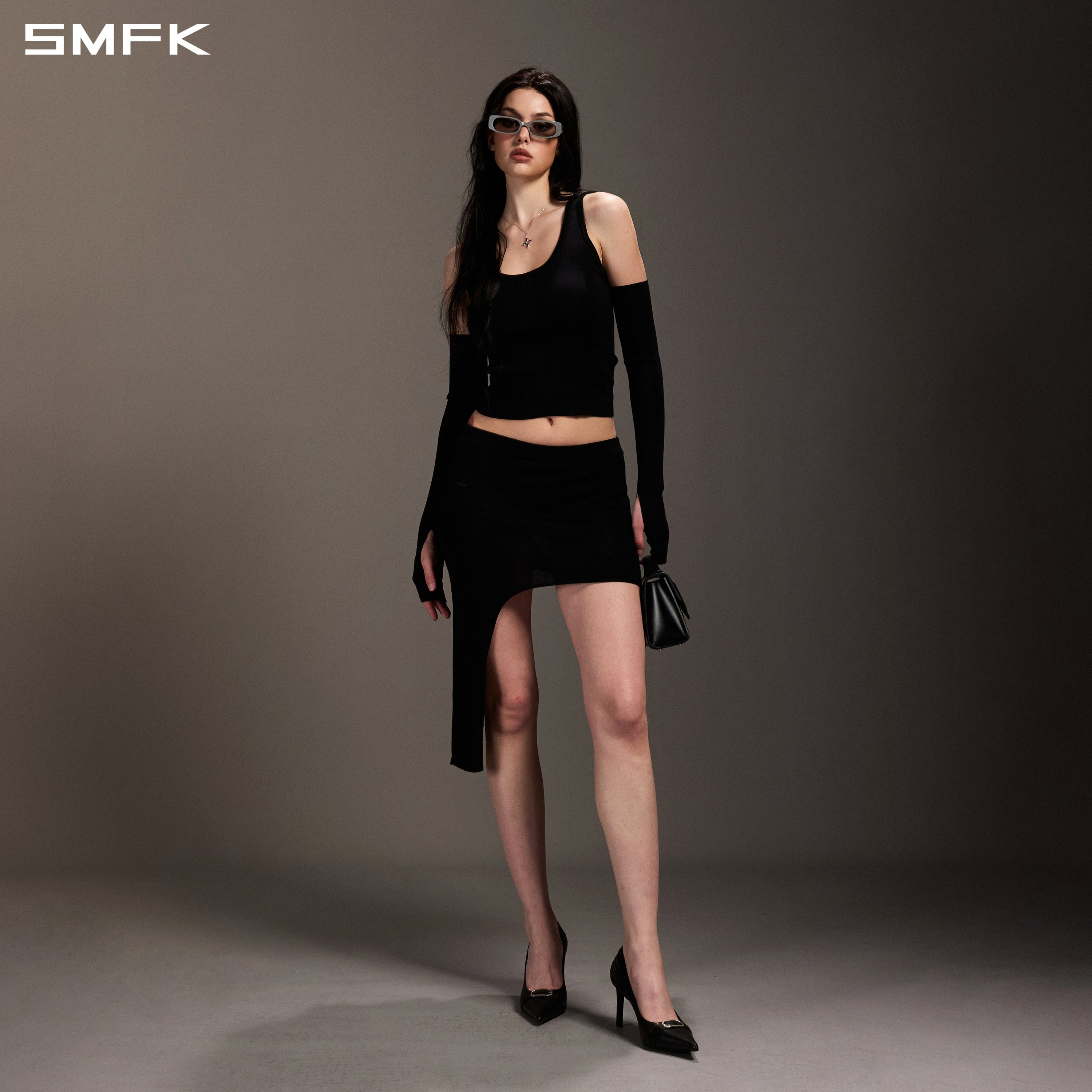 MYTH SEER SLIM KNIT VEST/TENCEL+SILK WILD BLACK
