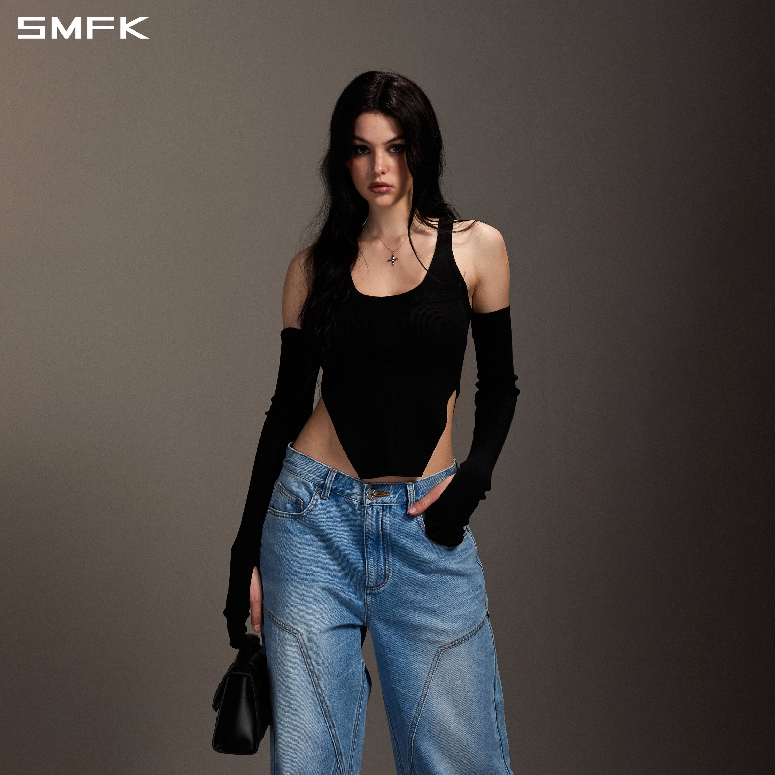 MYTH SIREN SLIM KNIT VEST/TENCEL+SILK WILD BLACK