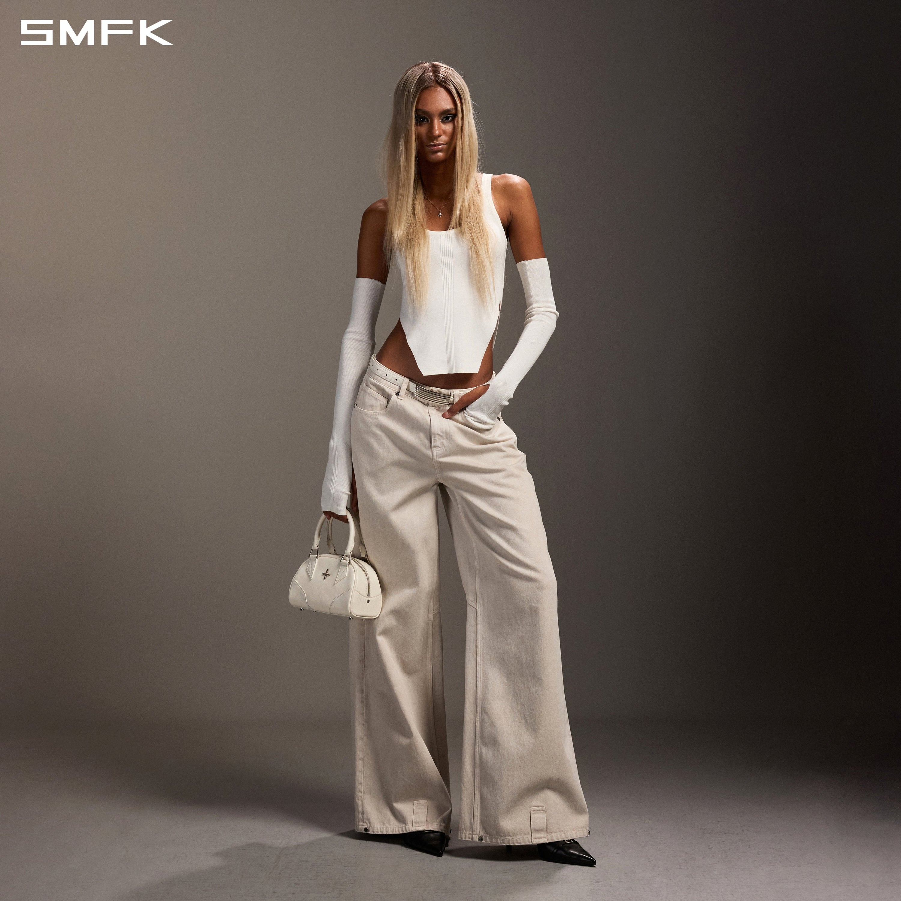 MYTH SIREN SLIM KNIT VEST/TENCEL+SILK CLOUD WHITE