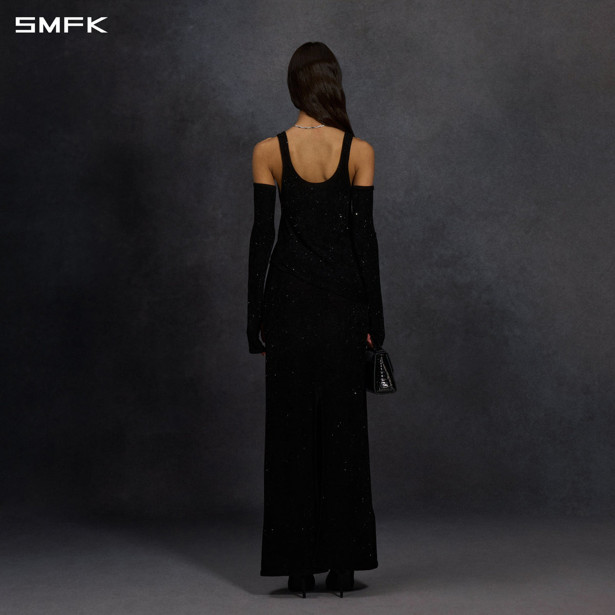 MYTH SIREN EVENING ASYMMETRIC KNIT VEST/STARRY VELVET GALAXY BLACK