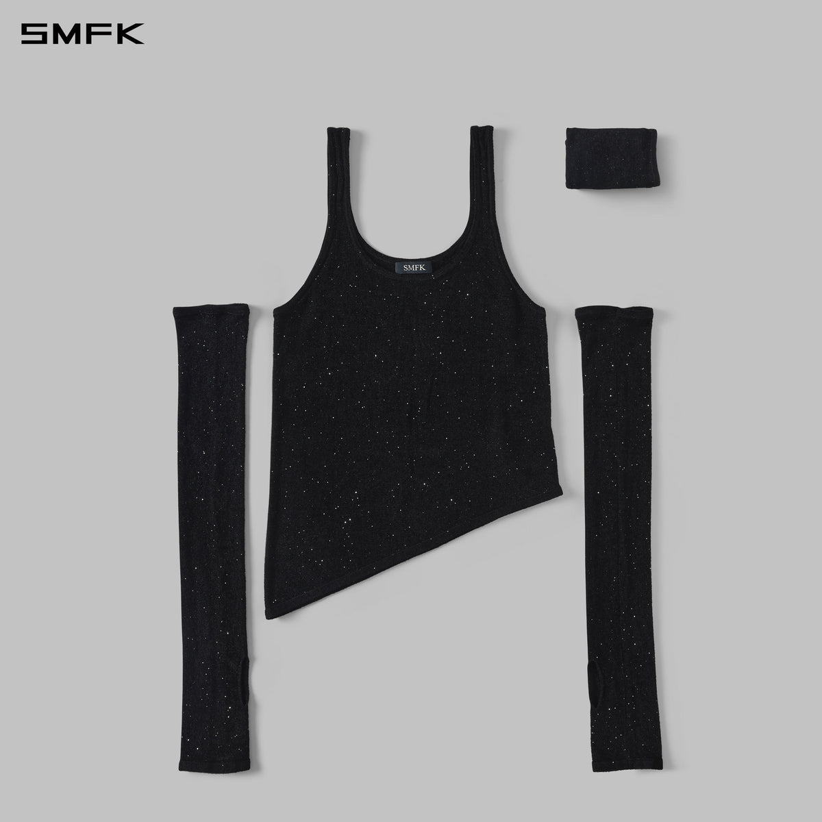 MYTH SIREN EVENING ASYMMETRIC KNIT VEST/STARRY VELVET GALAXY BLACK