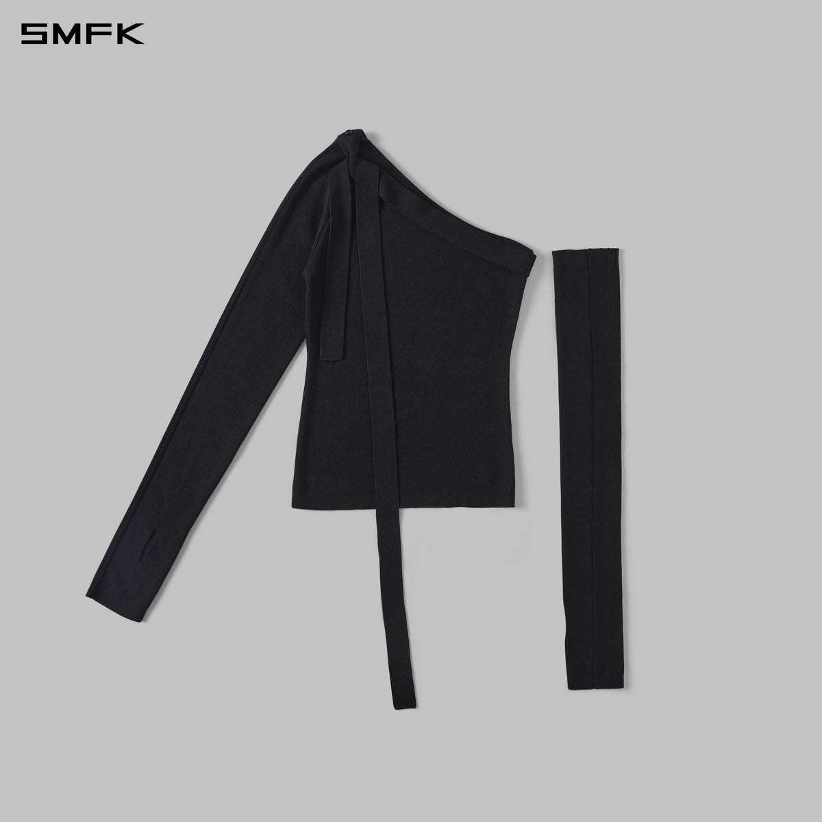 MYTH SIREN ONE-SHOULDER EVENING KNIT PULLOVER/LENZING TENCEL+SILK+COTTON WILD BLACK