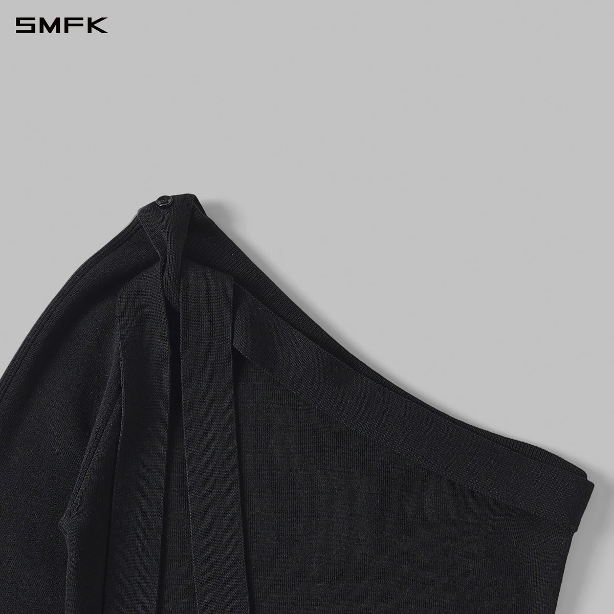 MYTH SIREN ONE-SHOULDER EVENING KNIT PULLOVER/LENZING TENCEL+SILK+COTTON WILD BLACK