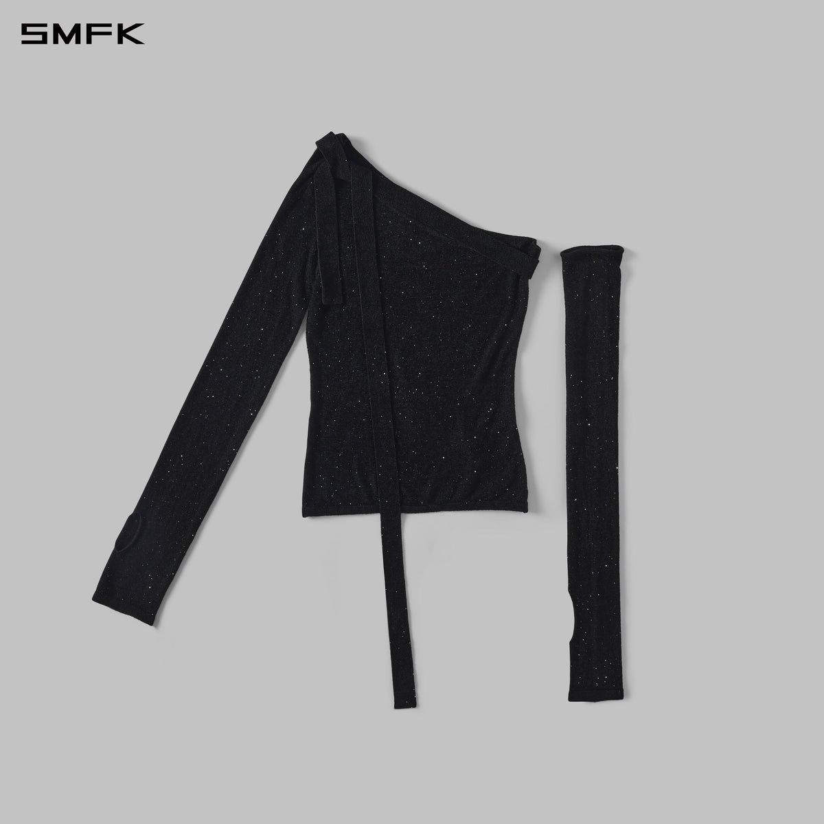 MYTH SIREN ONE-SHOULDER EVENING KNIT PULLOVER/STARRY VELVET GALAXY BLACK
