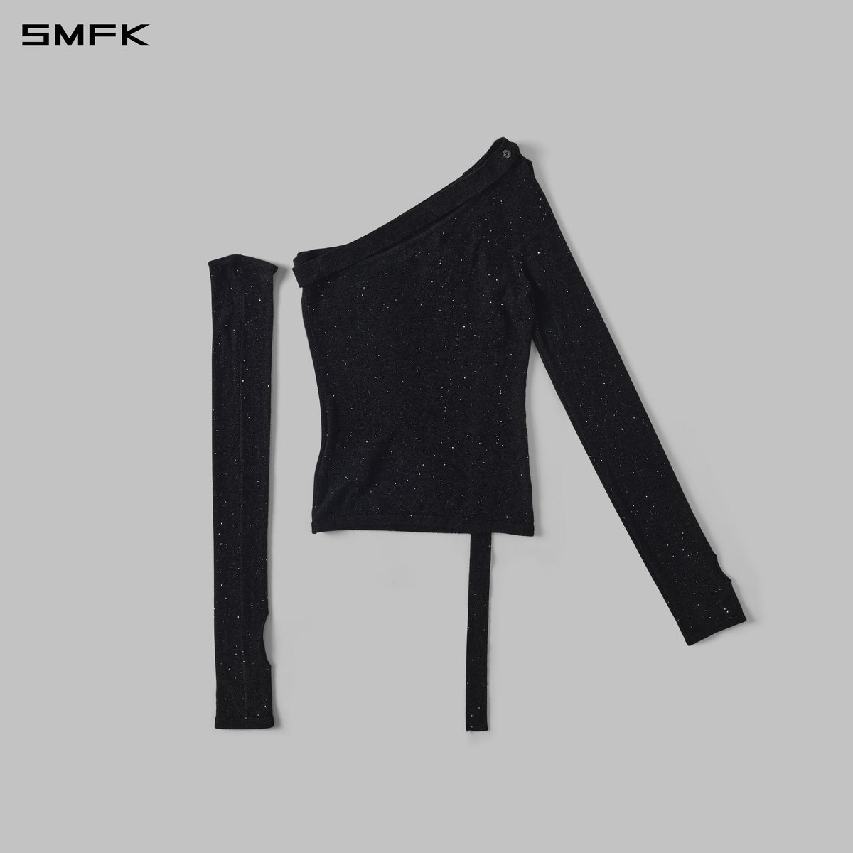 MYTH SIREN ONE-SHOULDER EVENING KNIT PULLOVER/STARRY VELVET GALAXY BLACK