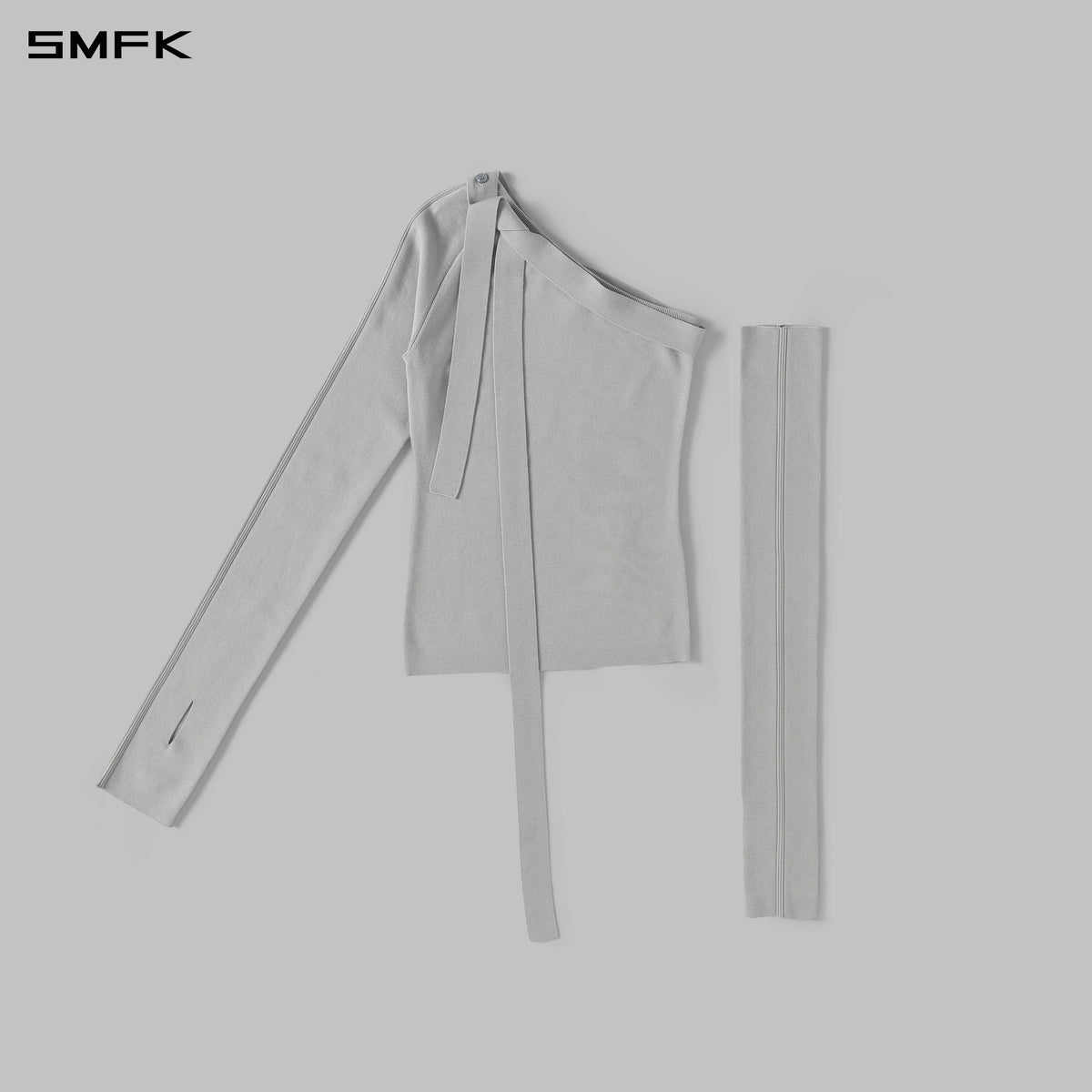 MYTH SIREN ONE-SHOULDER EVENING KNIT PULLOVER/LENZING TENCEL+SILK+COTTON GLACIER GREY