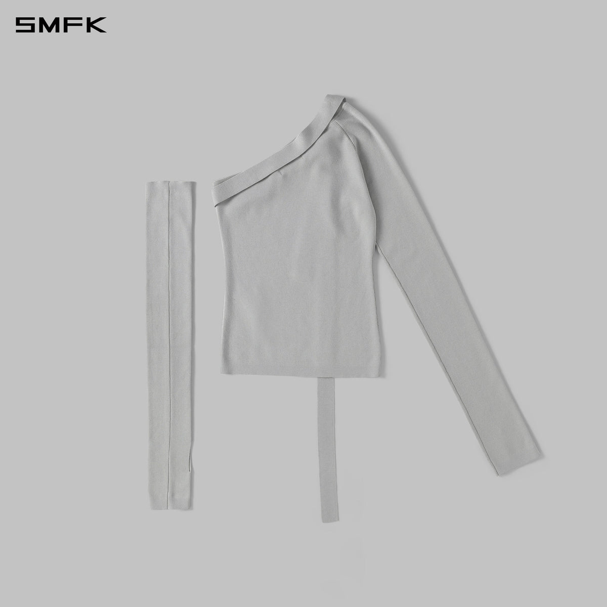 MYTH SIREN ONE-SHOULDER EVENING KNIT PULLOVER/LENZING TENCEL+SILK+COTTON GLACIER GREY