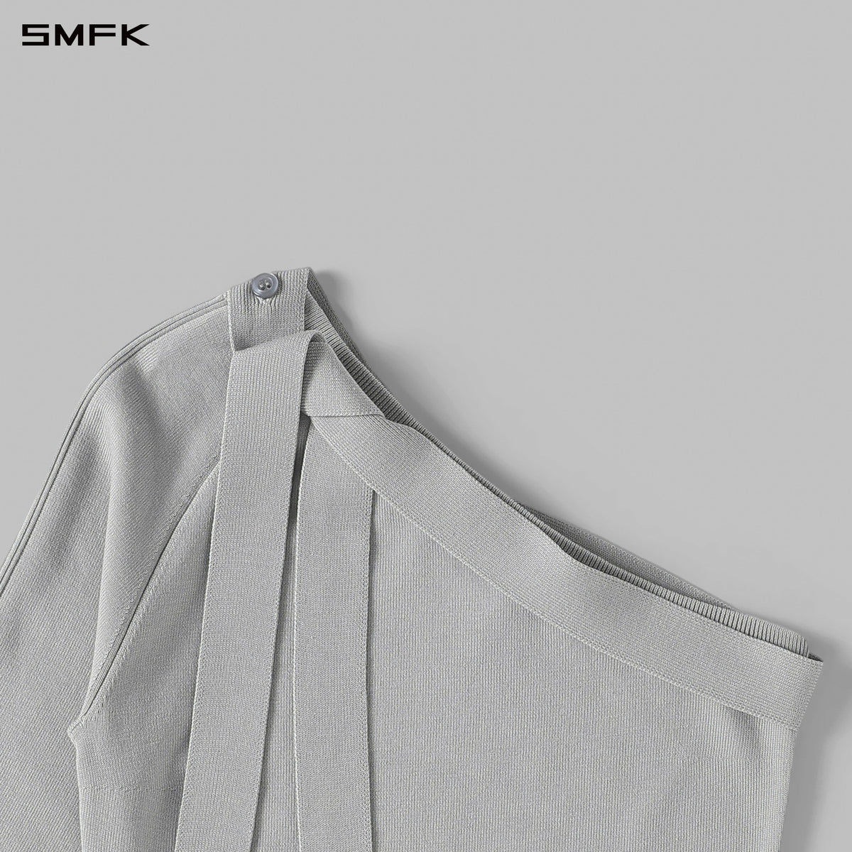 MYTH SIREN ONE-SHOULDER EVENING KNIT PULLOVER/LENZING TENCEL+SILK+COTTON GLACIER GREY