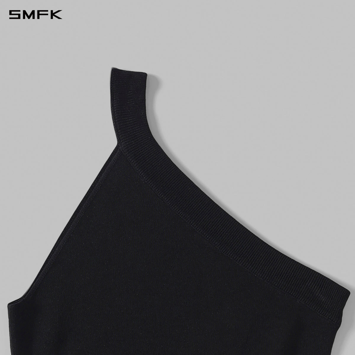 MYTH SIREN ONE-SHOULDER EVENING KNIT VEST/LENZING TENCEL+SILK+COTTON WILD BLACK