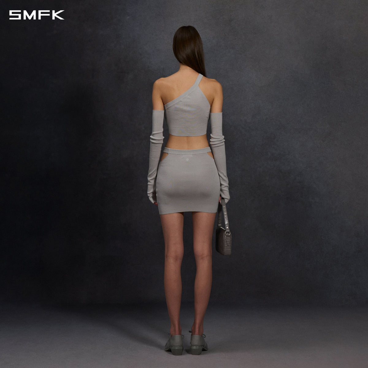 MYTH SIREN ONE-SHOULDER EVENING KNIT VEST/LENZING TENCEL+SILK+COTTON GLACIER GREY