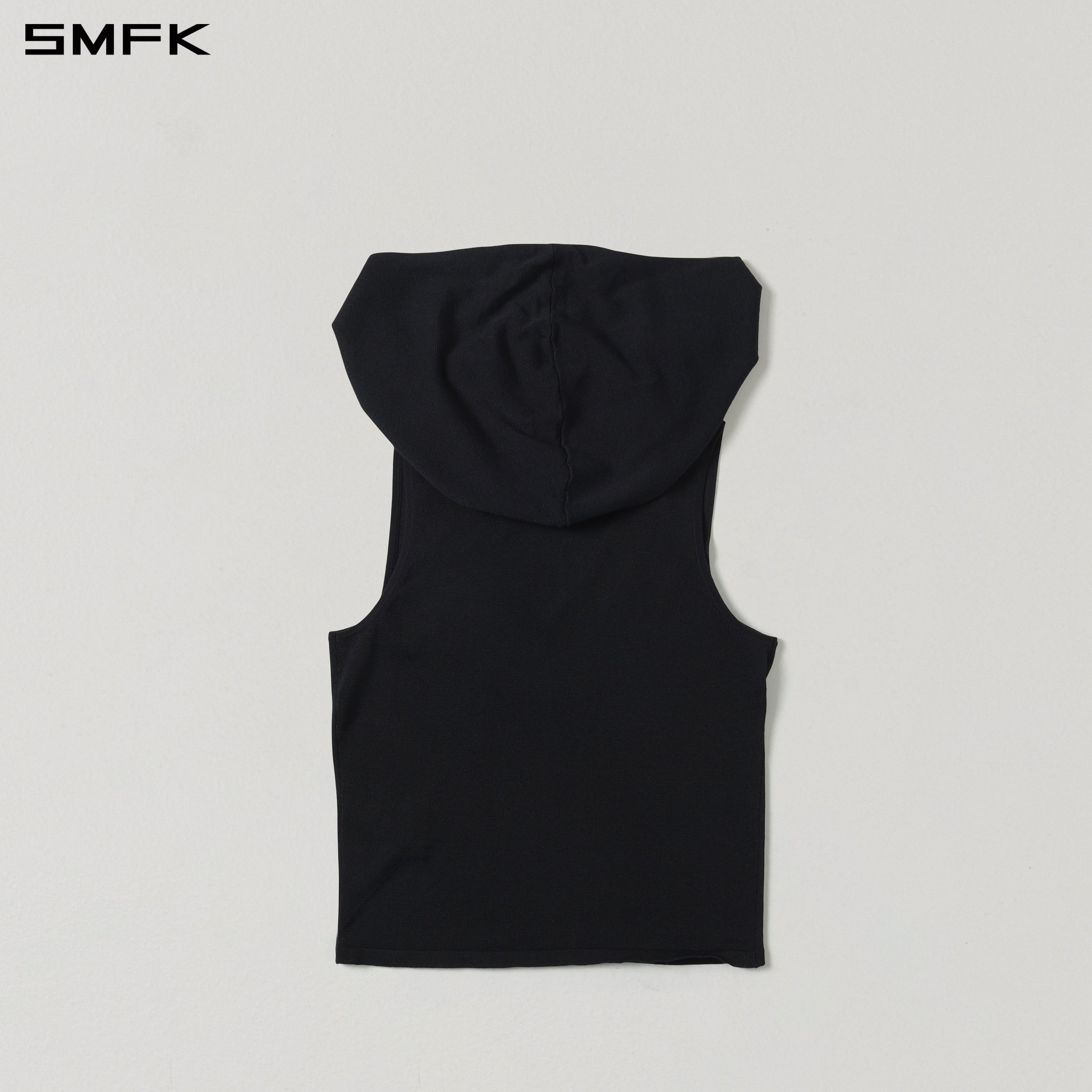 MYTH SIREN ROVE KNIT HOOD VEST/ACETATE+COTTON WILD BLACK