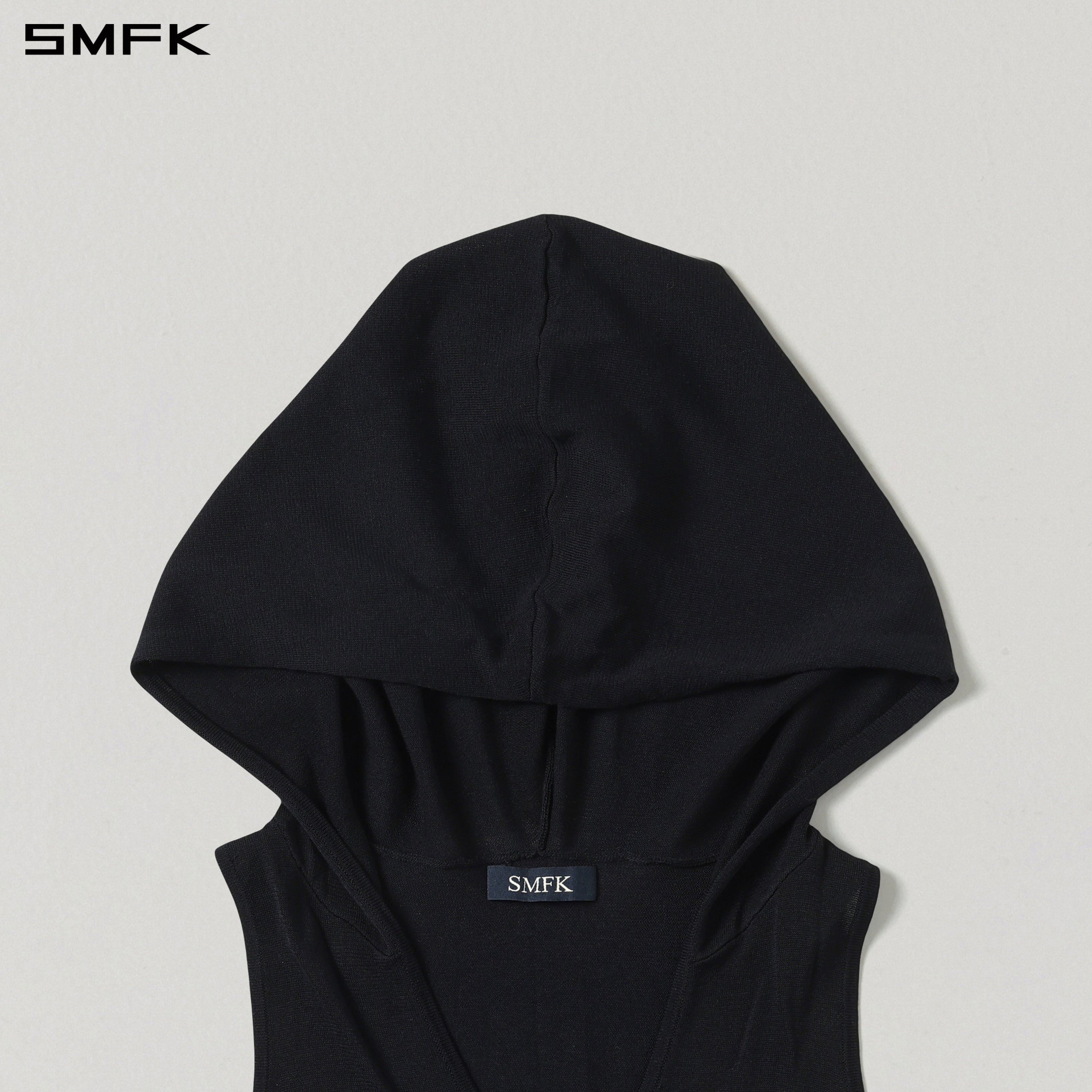 MYTH SIREN ROVE KNIT HOOD VEST/ACETATE+COTTON WILD BLACK