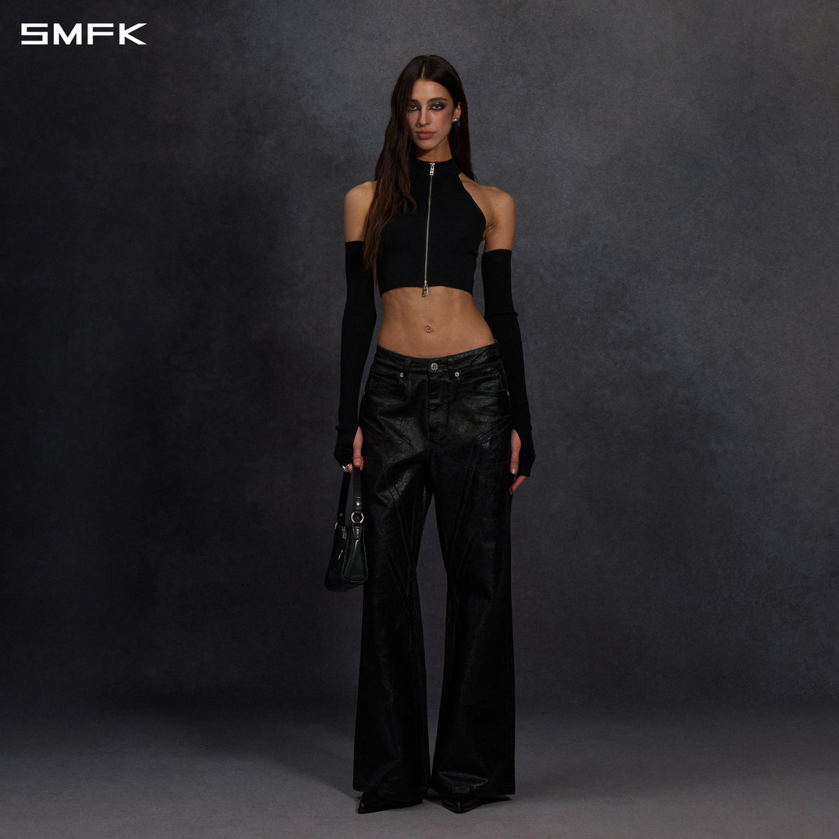MYTH SIREN HIGH COLLAR ZIP KNIT VEST/LENZING TENCEL+SILK+COTTON WILD BLACK