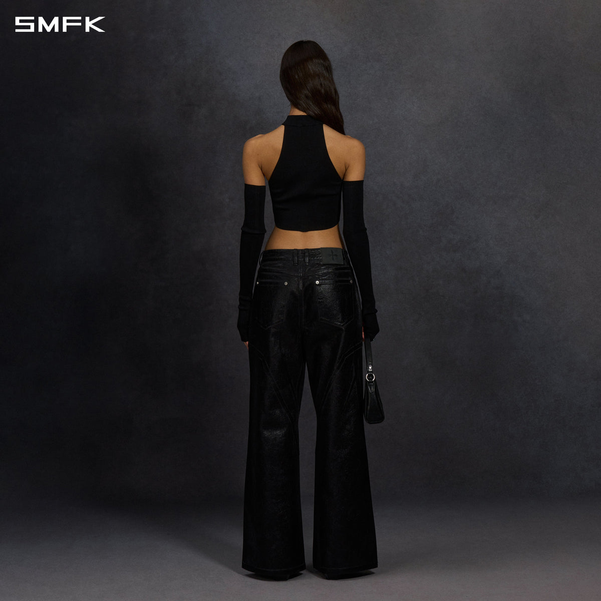 MYTH SIREN HIGH COLLAR ZIP KNIT VEST/LENZING TENCEL+SILK+COTTON WILD BLACK