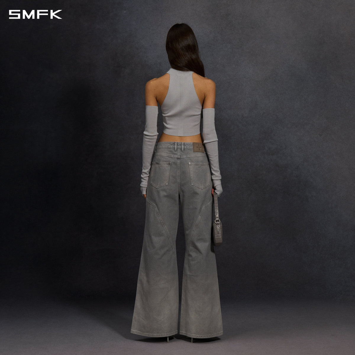 MYTH SIREN HIGH COLLAR ZIP KNIT VEST/LENZING TENCEL+SILK+COTTON GLACIER GREY
