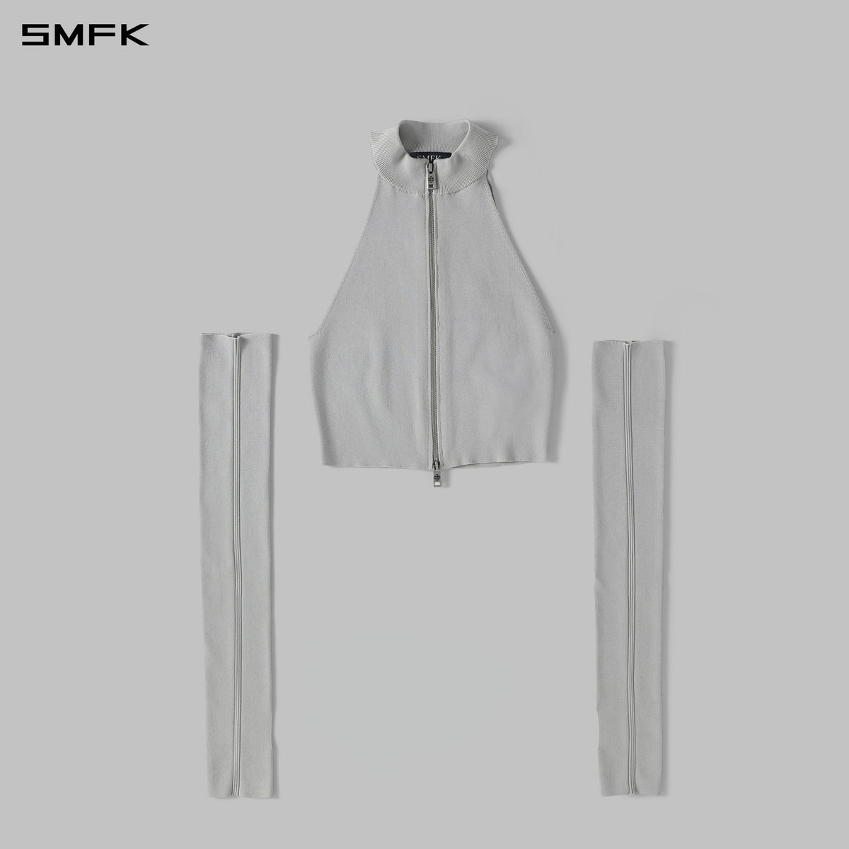 MYTH SIREN HIGH COLLAR ZIP KNIT VEST/LENZING TENCEL+SILK+COTTON GLACIER GREY