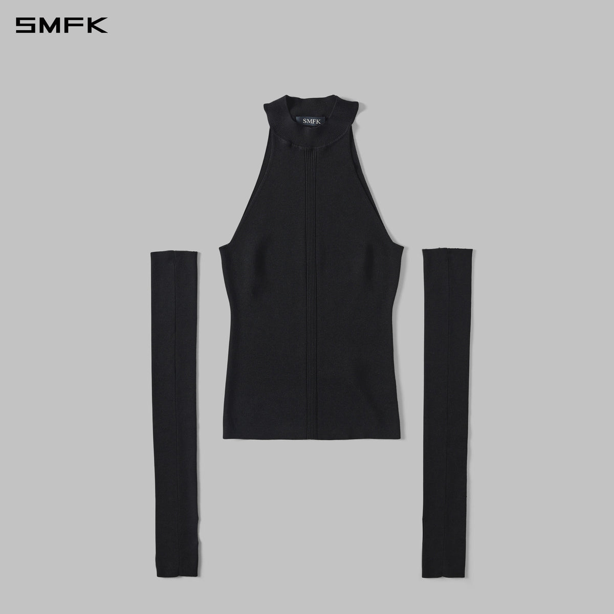 MYTH SIREN HIGH COLLAR RAGLAN KNIT VEST/SILK+LENZING TENCEL+COTTON WILD BLACK