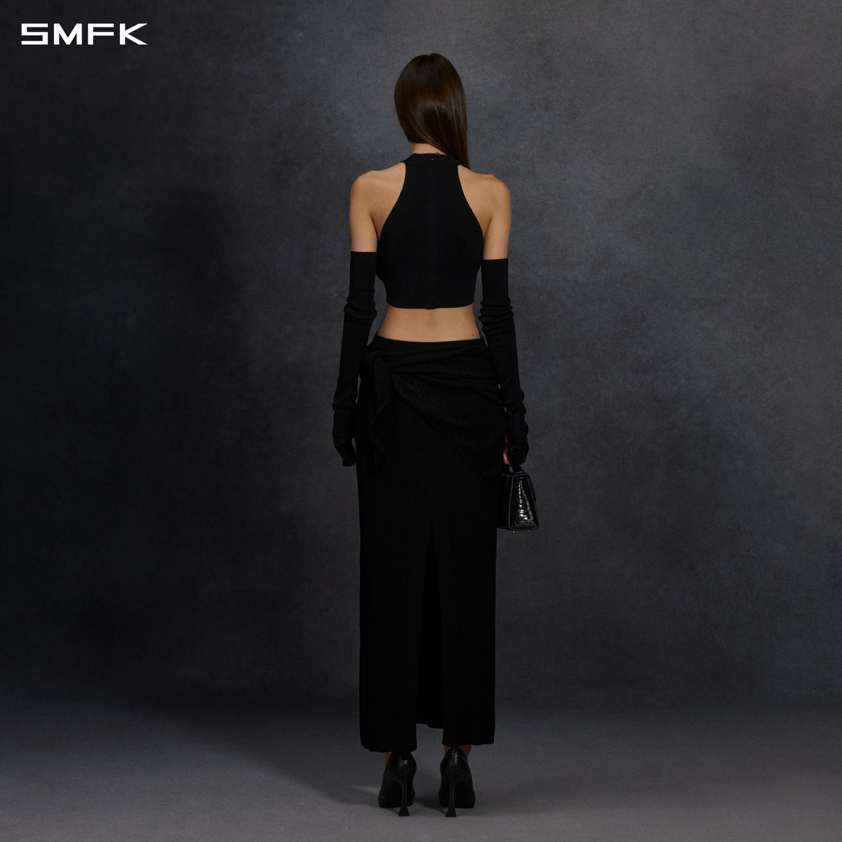 MYTH SIREN HIGH COLLAR RAGLAN KNIT VEST/SILK+LENZING TENCEL+COTTON WILD BLACK