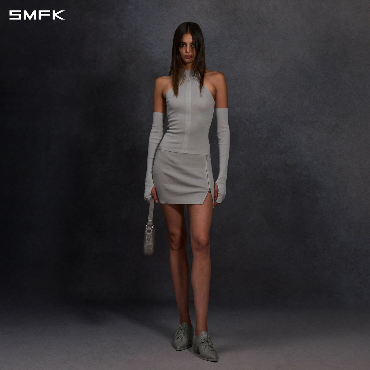 MYTH SIREN HIGH COLLAR RAGLAN KNIT VEST/SILK+LENZING TENCEL+COTTON GLACIER GREY