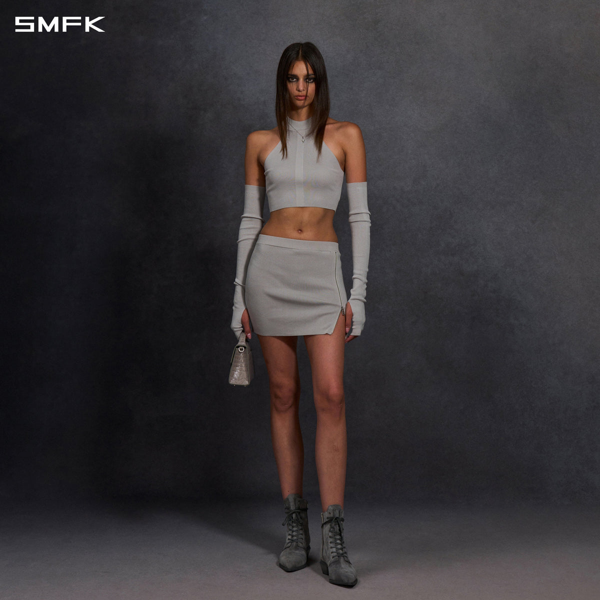MYTH SIREN HIGH COLLAR RAGLAN KNIT VEST/SILK+LENZING TENCEL+COTTON GLACIER GREY