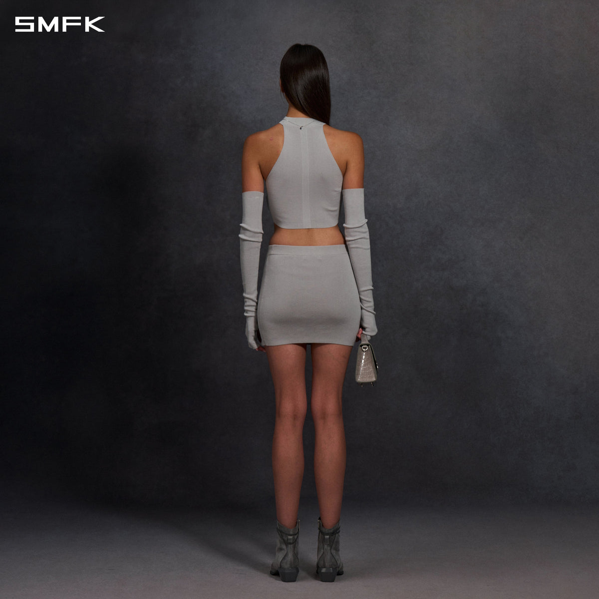 MYTH SIREN HIGH COLLAR RAGLAN KNIT VEST/SILK+LENZING TENCEL+COTTON GLACIER GREY