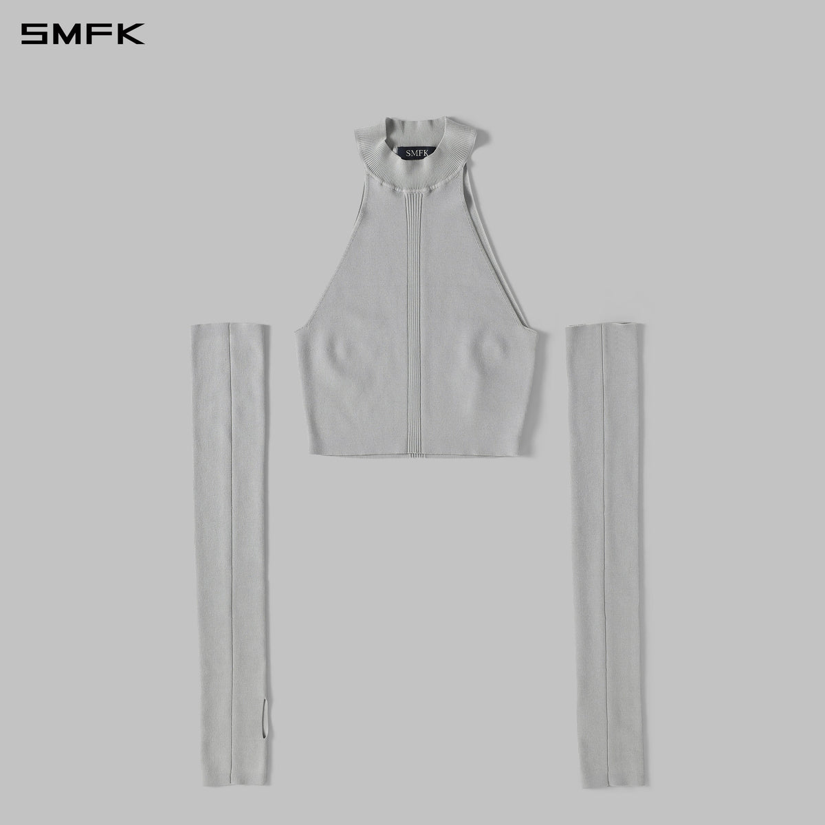 MYTH SIREN HIGH COLLAR RAGLAN KNIT VEST/SILK+LENZING TENCEL+COTTON GLACIER GREY