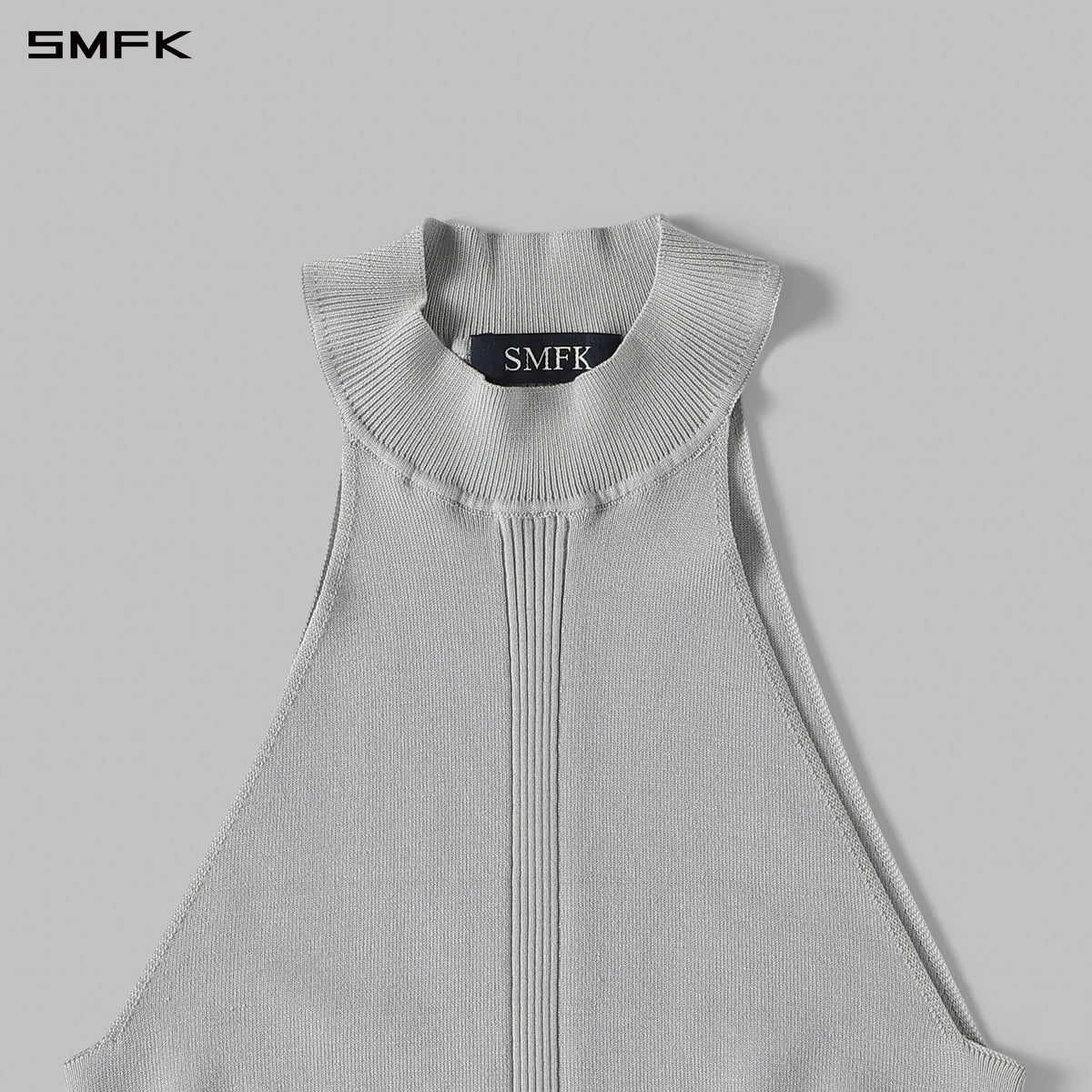 MYTH SIREN HIGH COLLAR RAGLAN KNIT VEST/SILK+LENZING TENCEL+COTTON GLACIER GREY