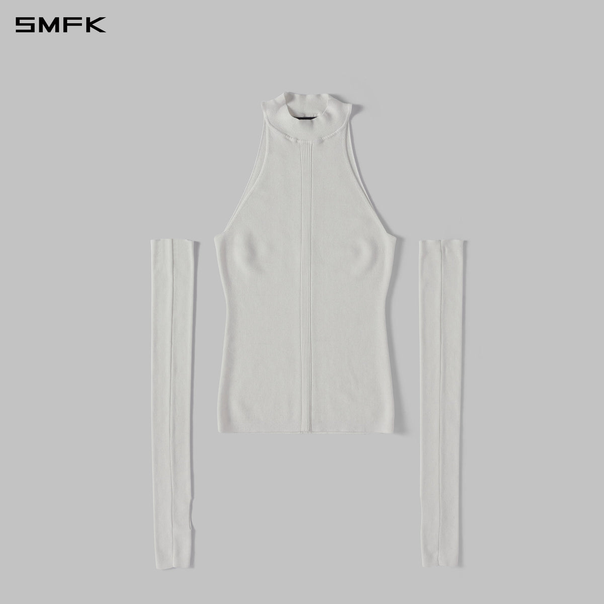 MYTH SIREN HIGH COLLAR RAGLAN KNIT VEST/SILK+LENZING TENCEL+COTTON CLOUD WHITE