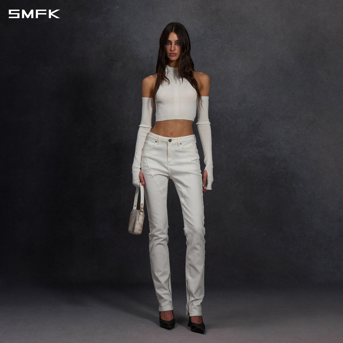 MYTH SIREN HIGH COLLAR RAGLAN KNIT VEST/SILK+LENZING TENCEL+COTTON CLOUD WHITE
