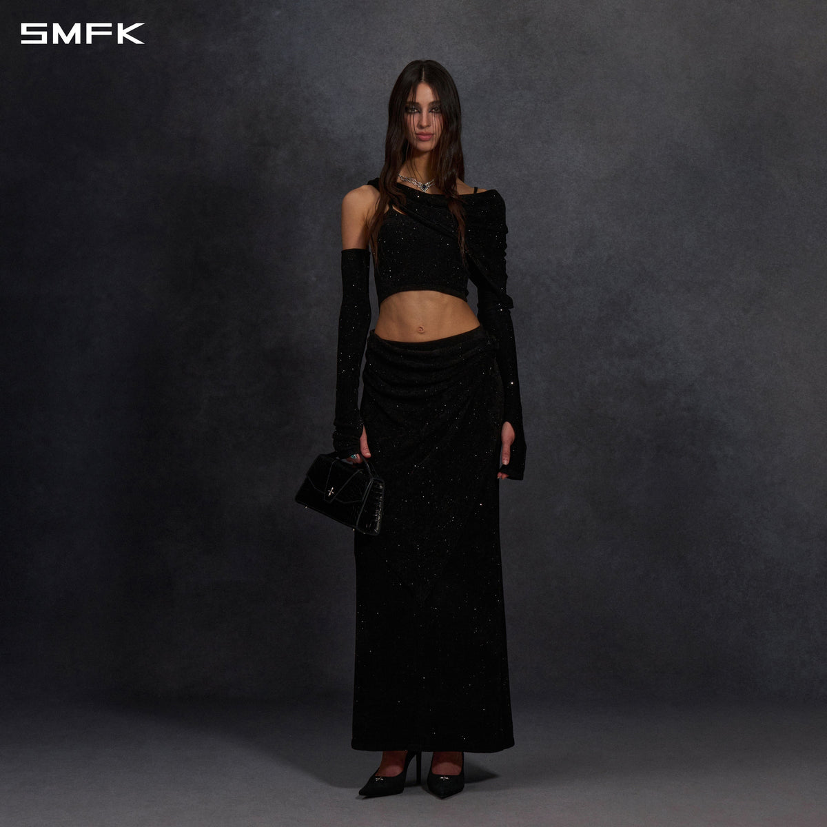 MYTH SIREN CRUISE KNIT CAMISOLE SUIT/STARRY VELVET GALAXY BLACK