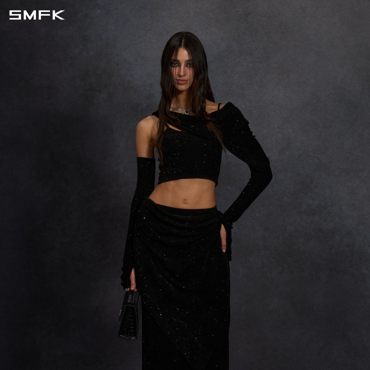 MYTH SIREN CRUISE KNIT CAMISOLE SUIT/STARRY VELVET GALAXY BLACK