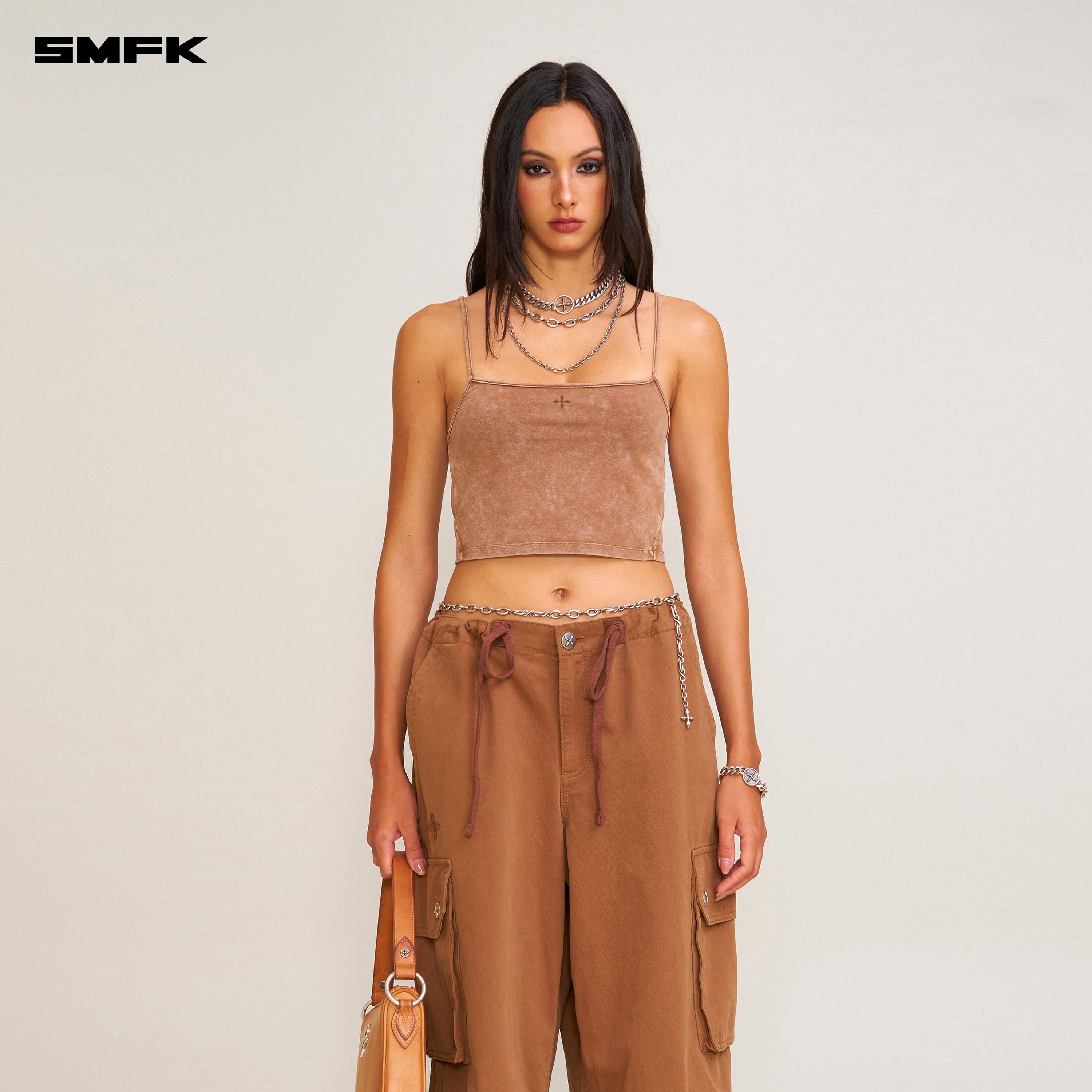 VINTAGE STORM FADE DYE SHORT CAMISOLE WILD HORSE BROWN