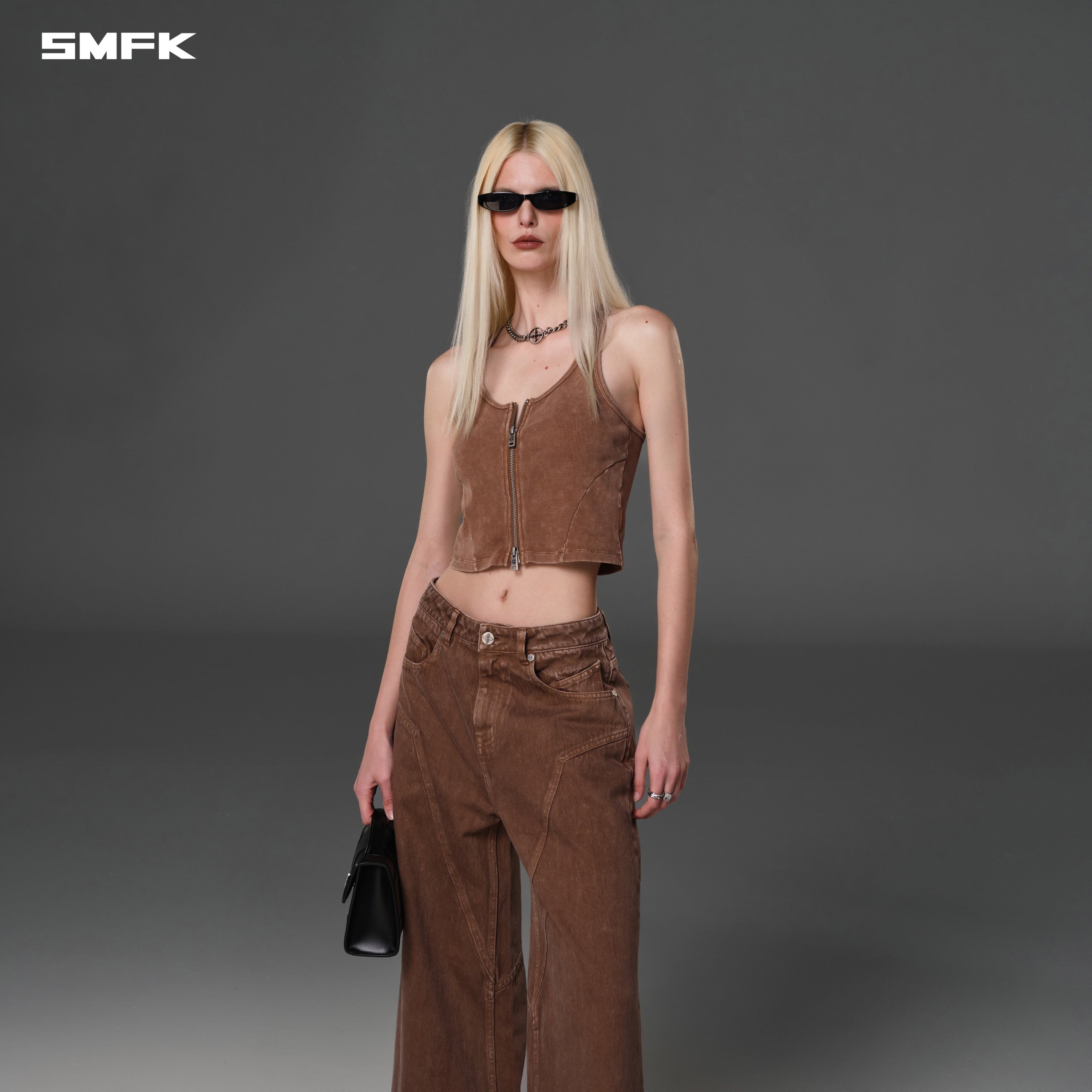 VINTAGE NOMADIC SLIM ZIP TANK/LONG-STAPLE COTTON VANISH BROWN