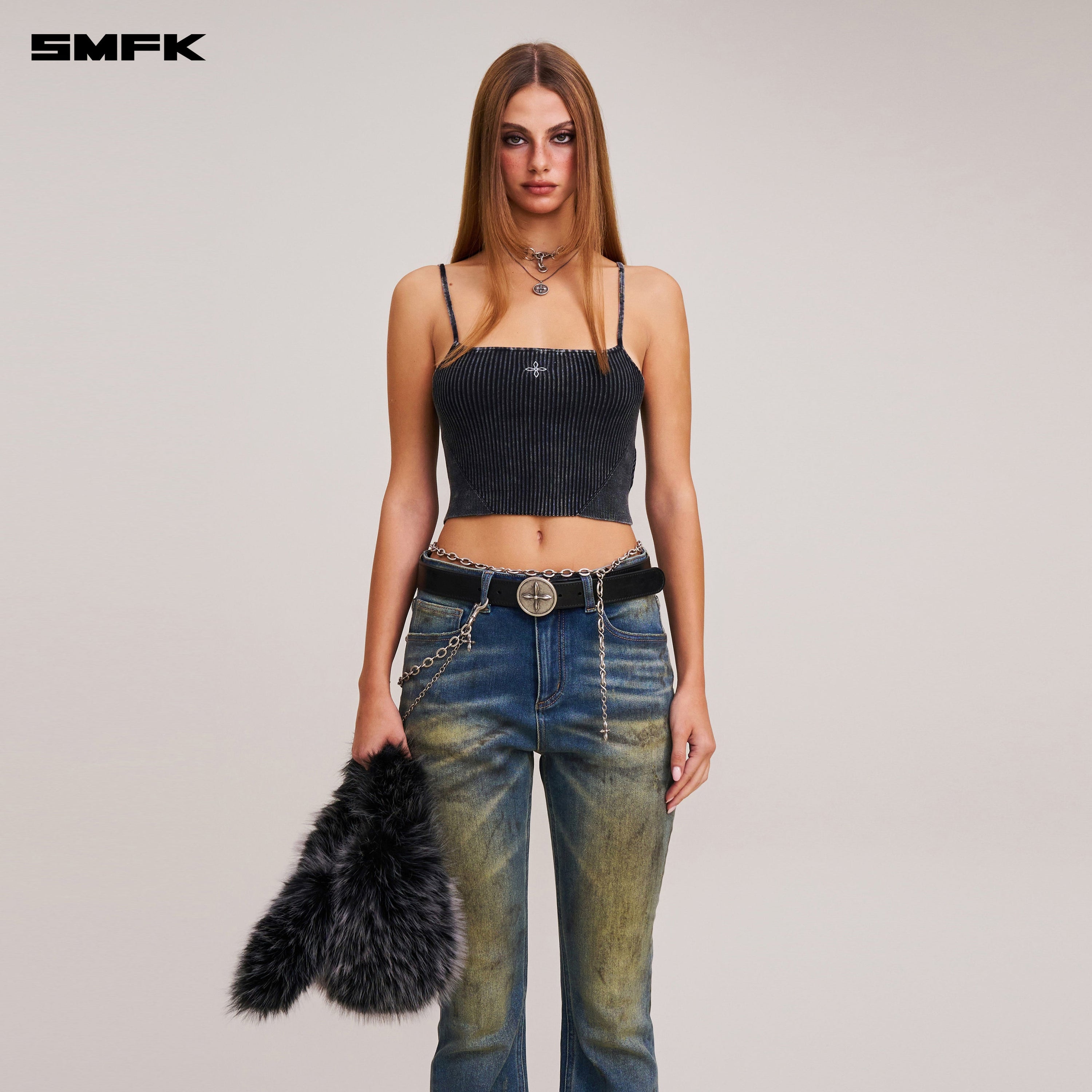 VINTAGE-SAVAGE KNIT CAMISOLE/STONE WASH VANISH BLACK