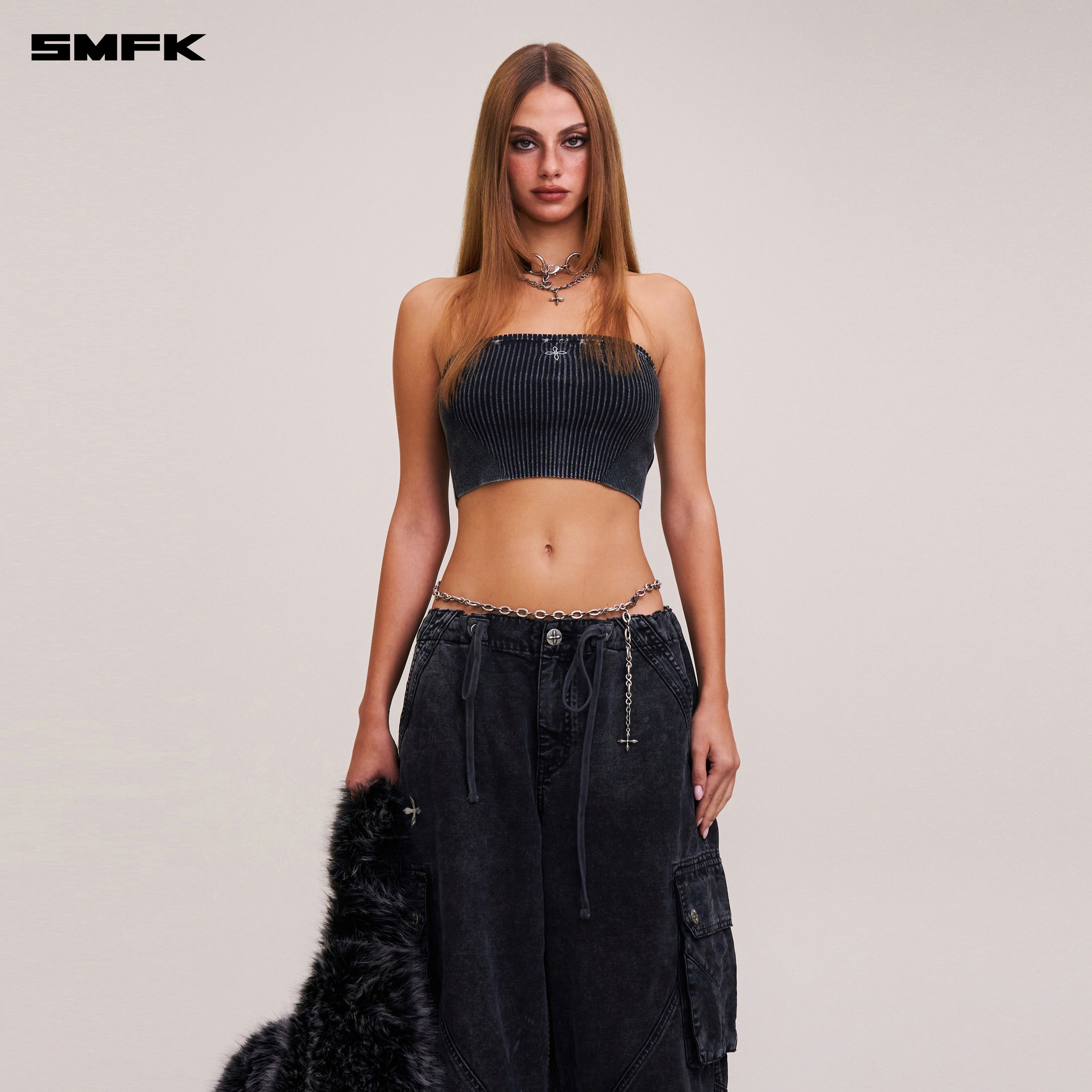 VINTAGE-SAVAGE KNIT BUSTIER/STONE WASH VANISH BLACK