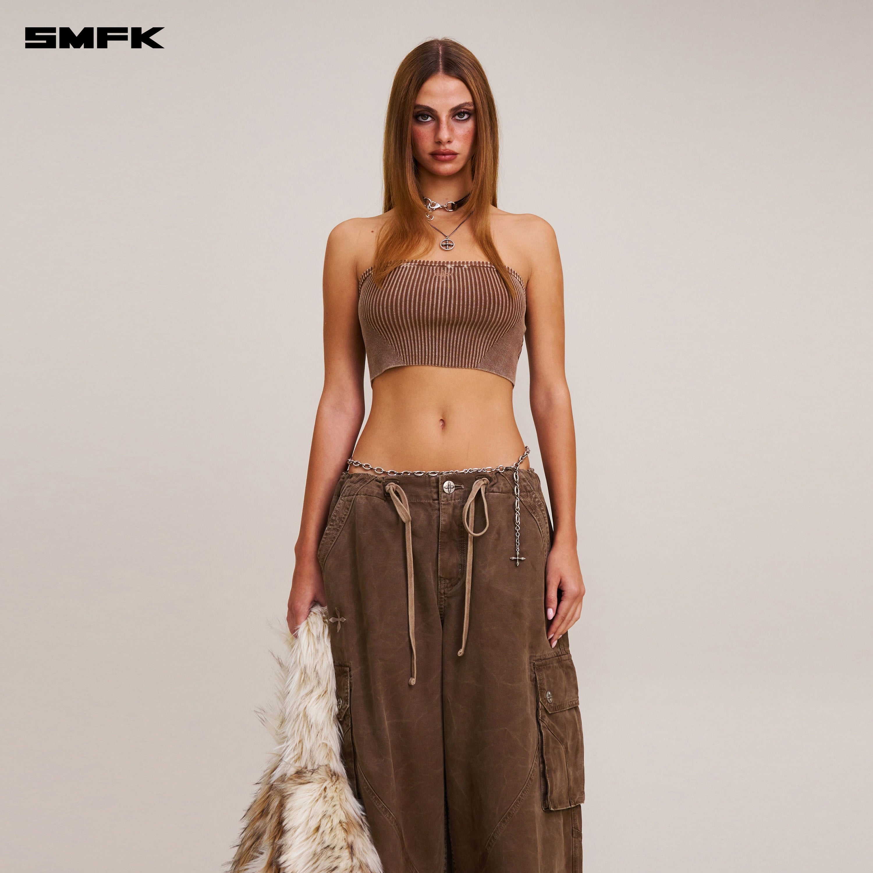 VINTAGE-SAVAGE KNIT BUSTIER/STONE WASH VANISH BROWN