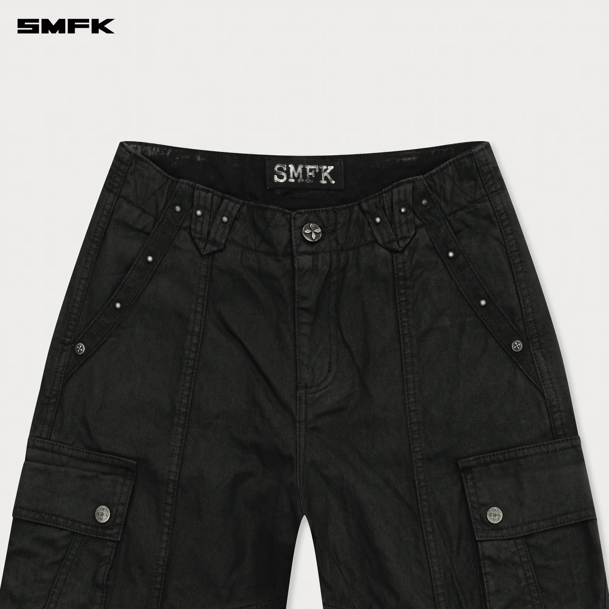 COMPASS WILD CYBER MUSTANG WAXED WIDE-LEG PANTS IN BLACK