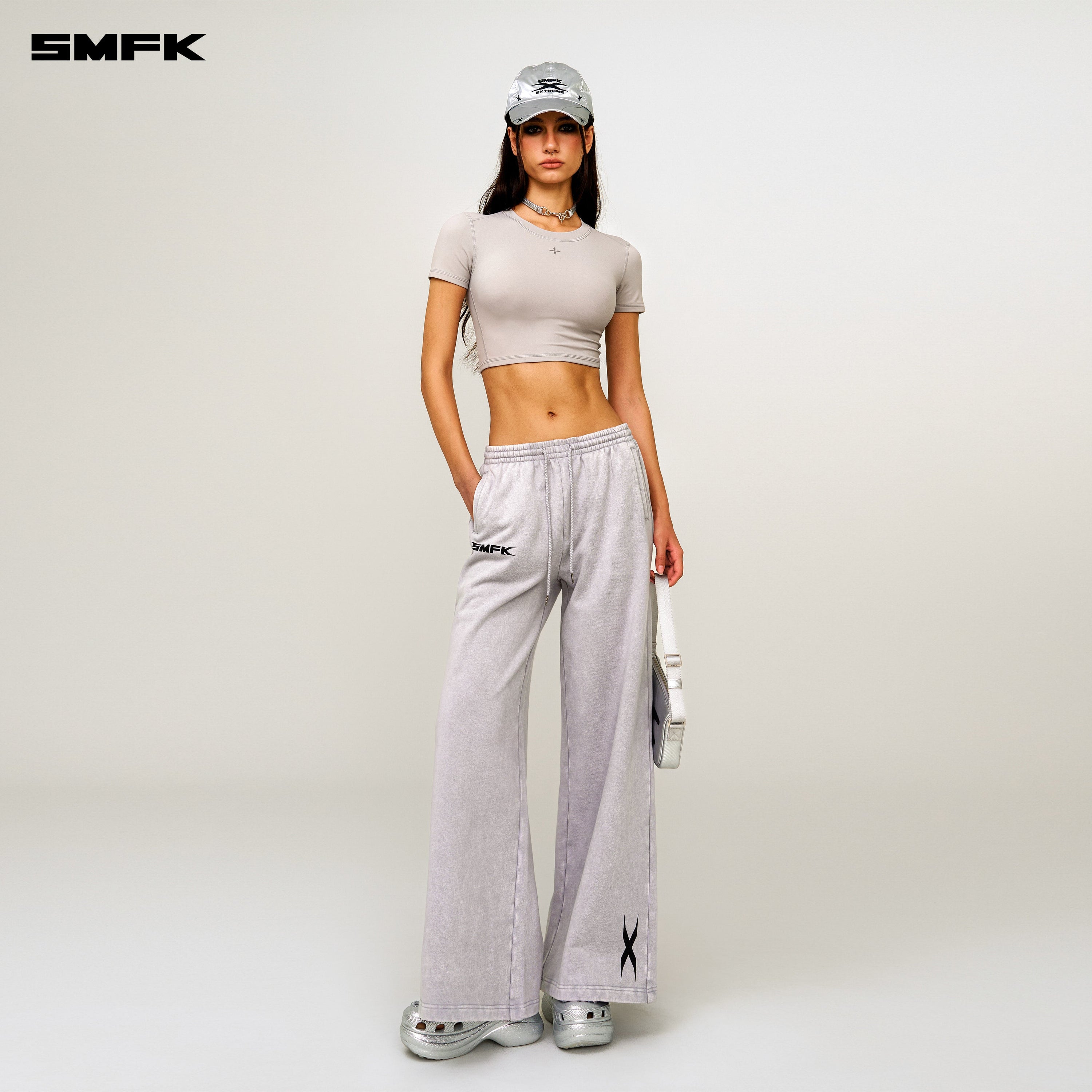Compass Wave Body-shaping Skin Crop Tee Dust Grey