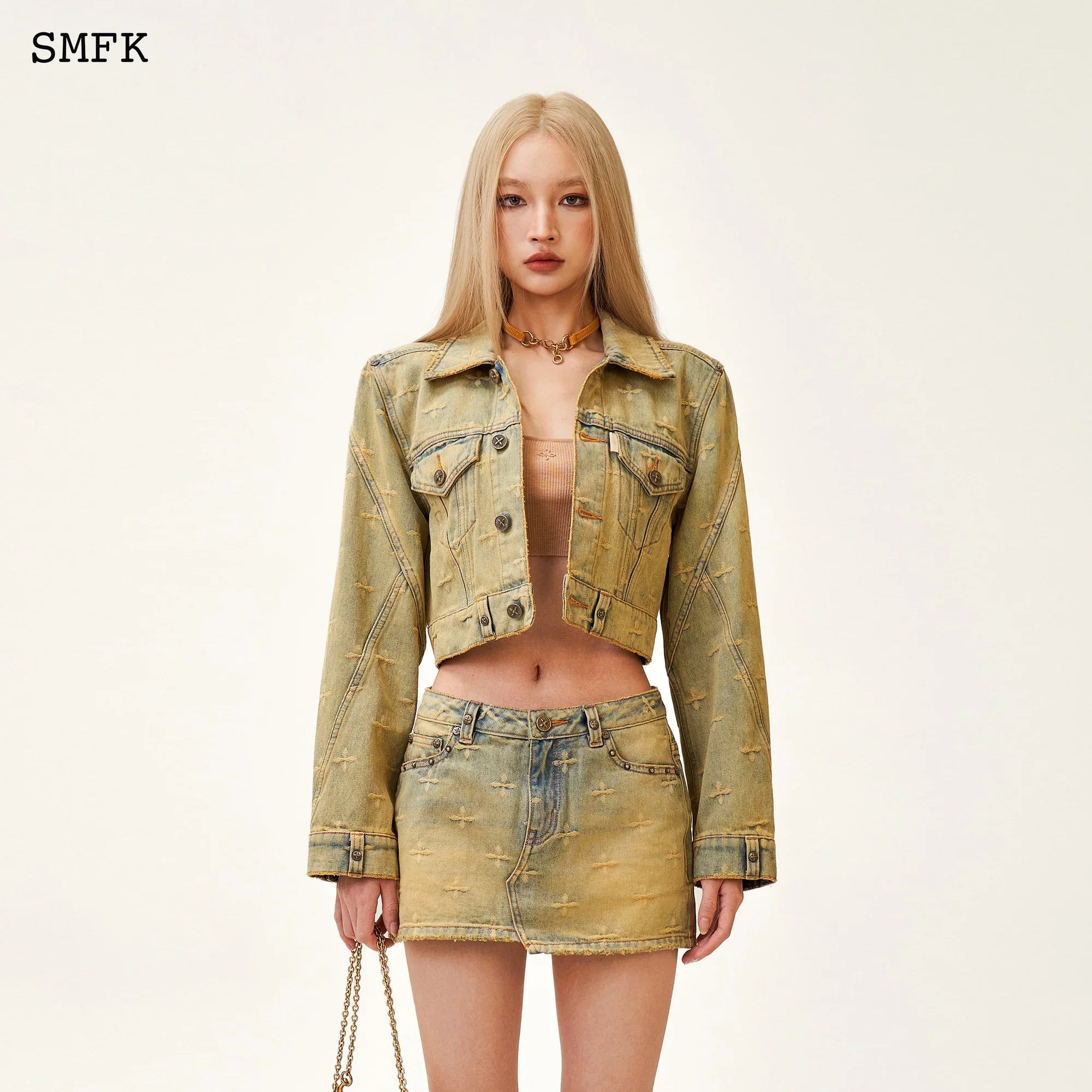 ANCIENT MYTH TEMPLE GARDEN DENIM MINI SKIRT